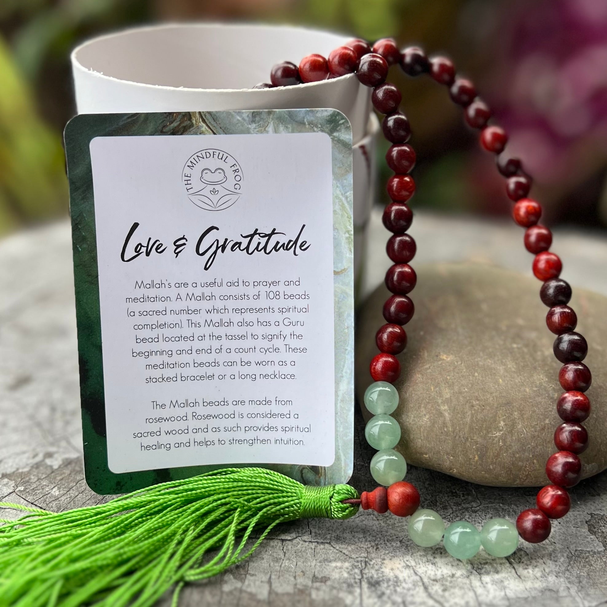 Love and Gratitude ~ Rosewood and Green Aventurine ~ Meditation Necklace