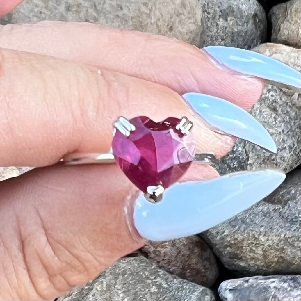 Heart Ruby Sterling Silver Ring ~ 7