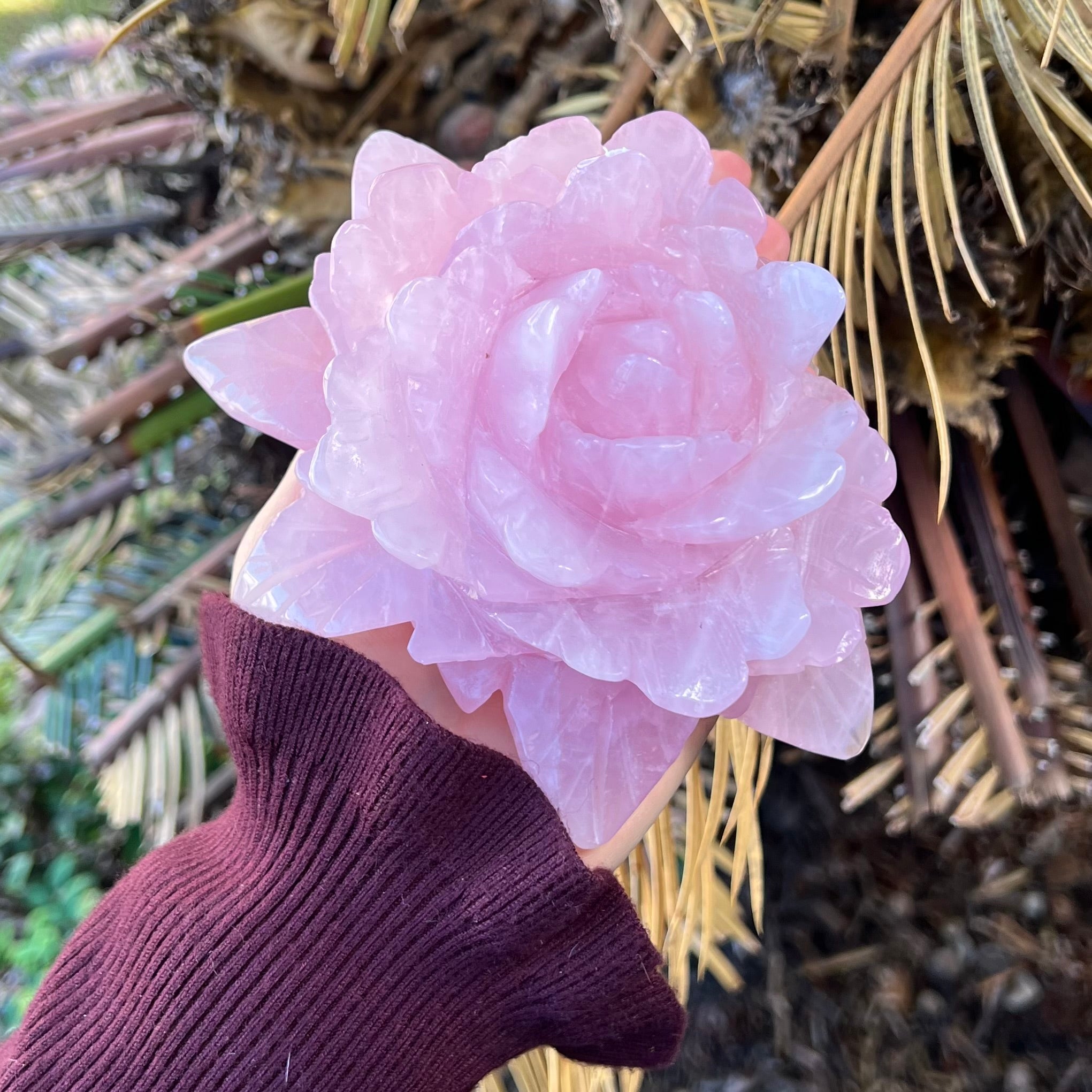 Rose Quartz Rose Carving - Large