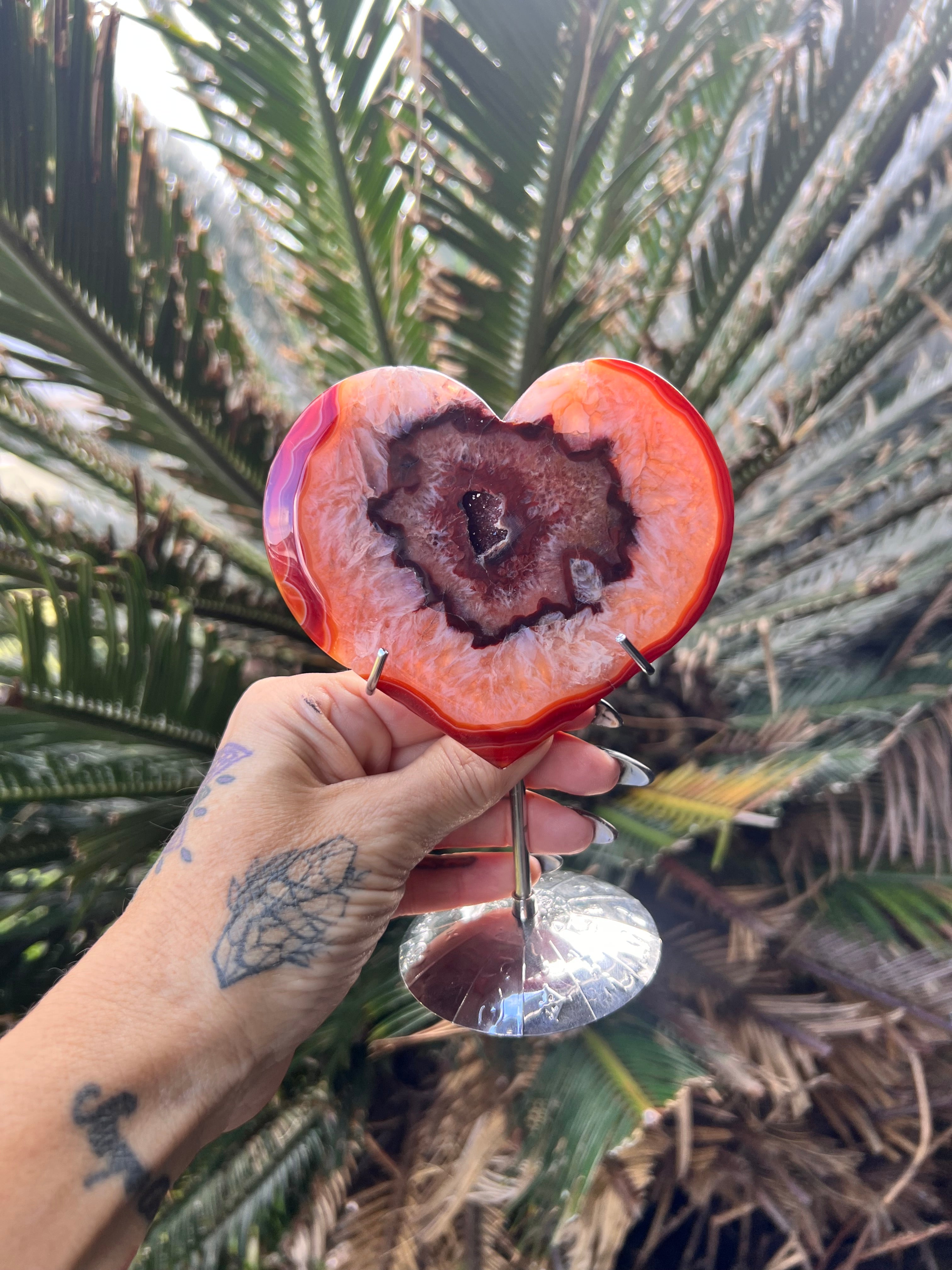 Carnelian Geode Heart on Stand