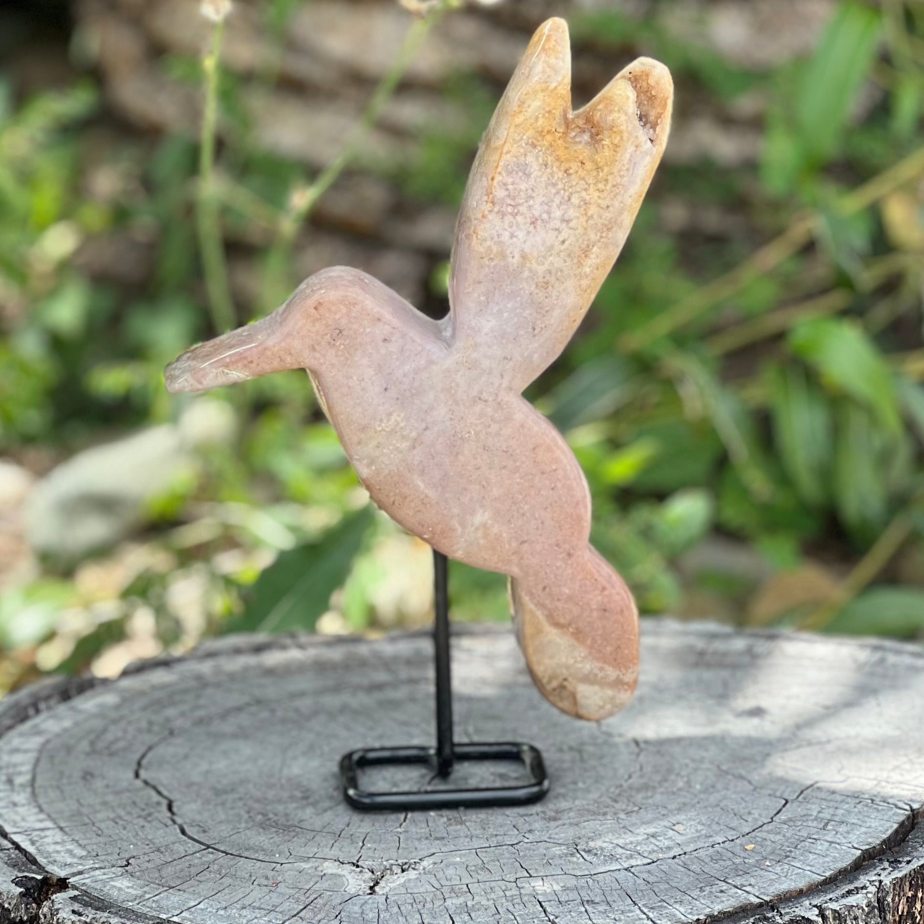 Pink Amethyst Hummingbird on Stand