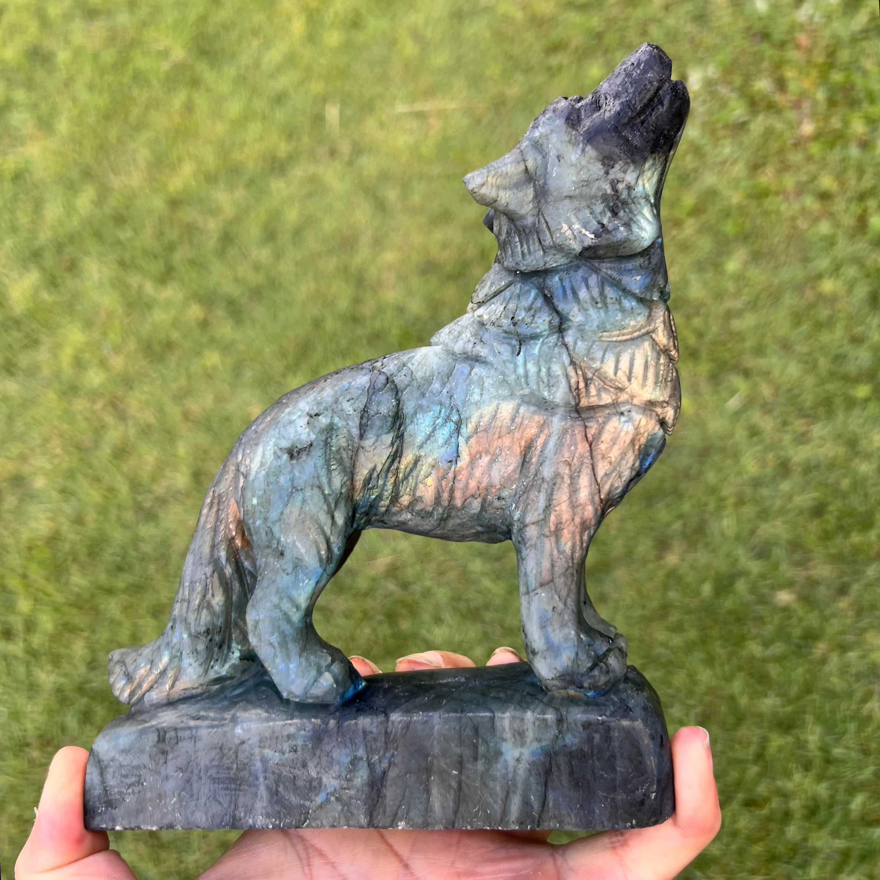 Labradorite ~ Wolf Carving ~ Medium