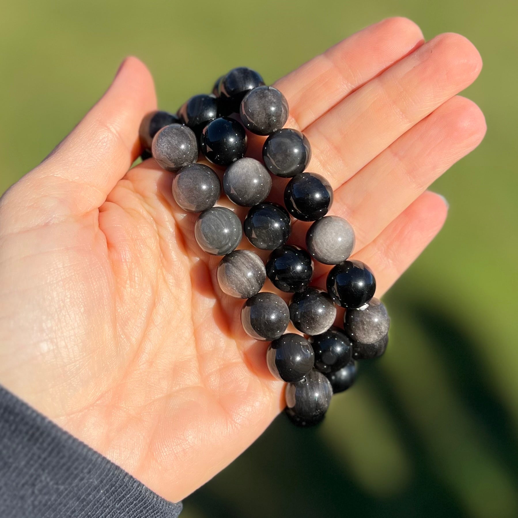 Silver Sheen Obsidian Beaded Bracelet