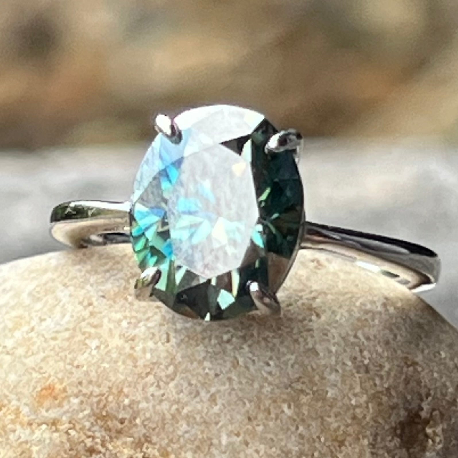 Sale ~ Green Moissonite Sterling Silver Ring ~ 5