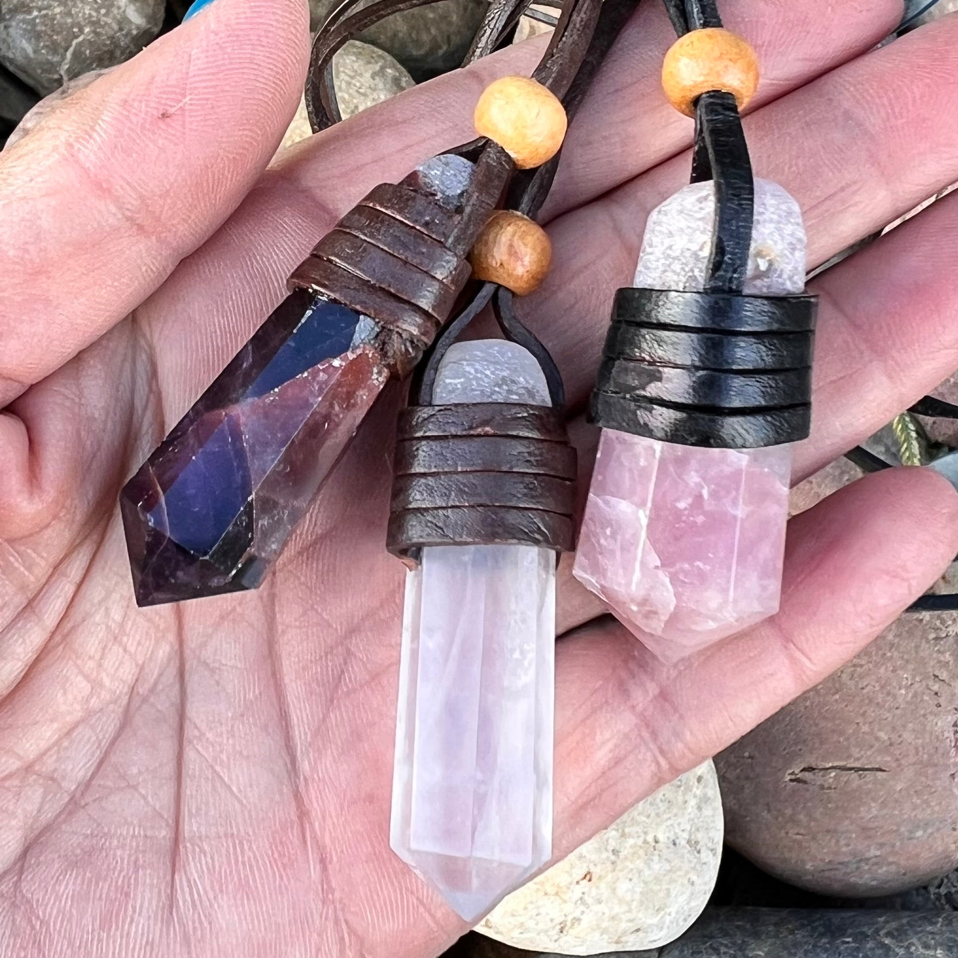 Clear Quartz Pendant on Leather