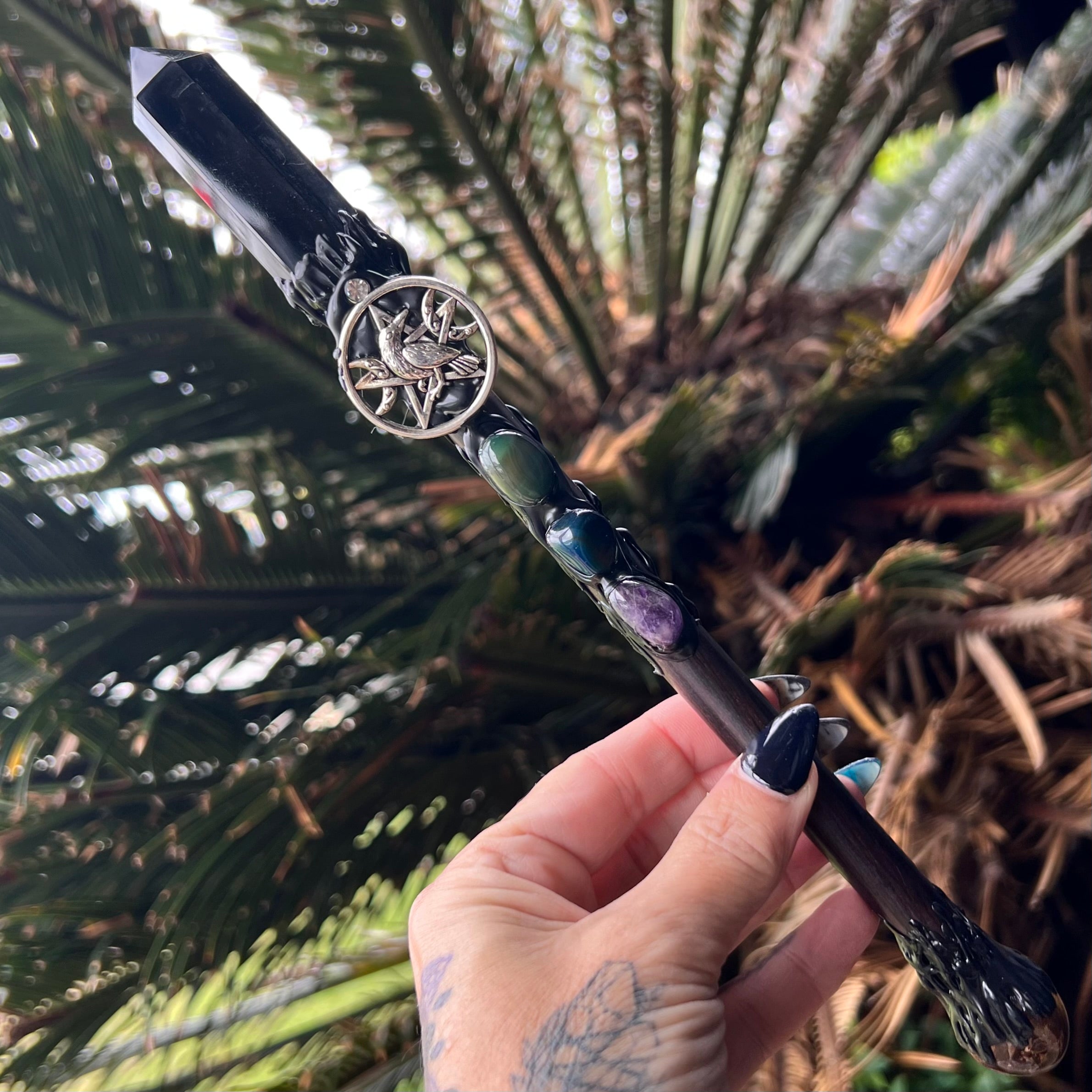 Raven Black Obsidian Wand