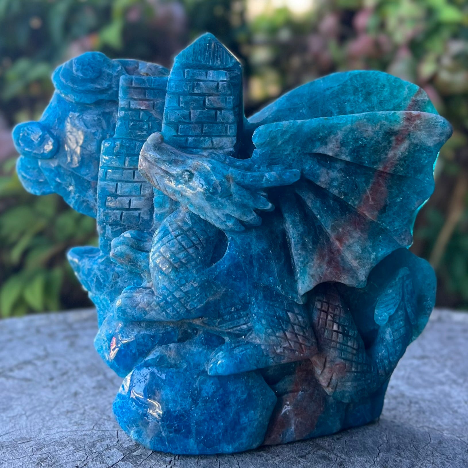 Blue Apatite Dragon Carving