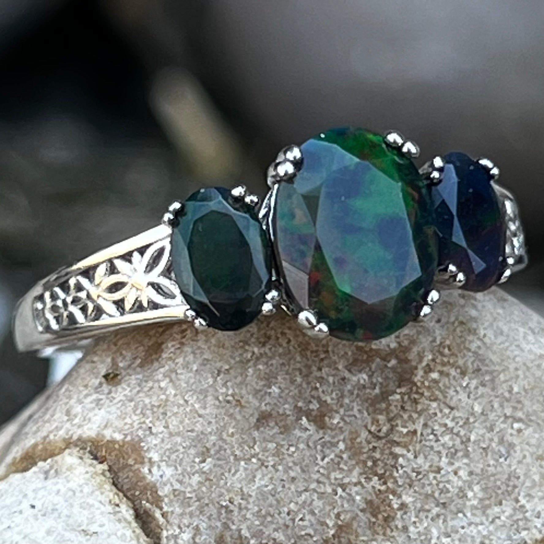 Black Opal ~ Sterling Silver Ring ~ Size 10