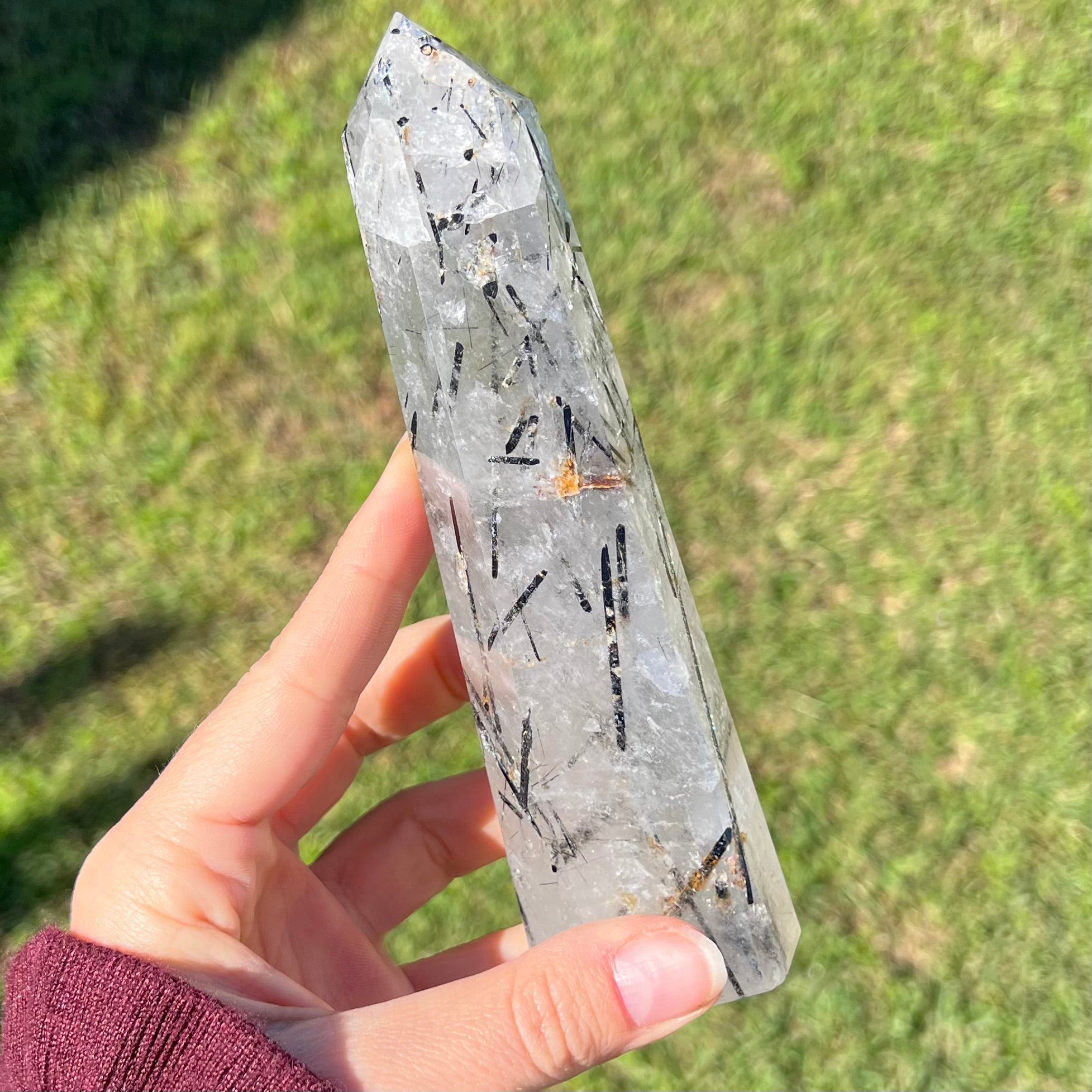 Black Tourmaline in Clear Protective Generator Quartz Tower