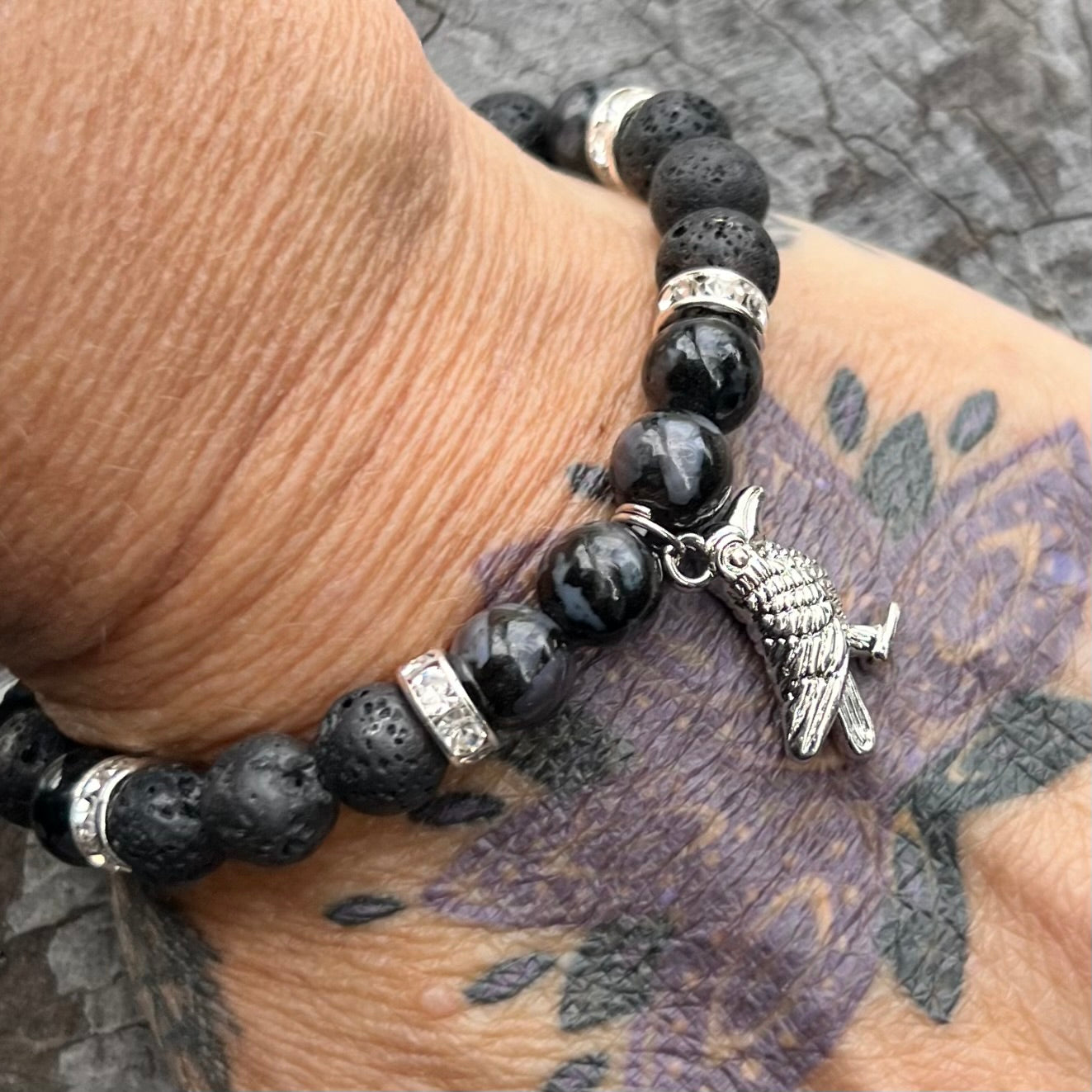 Black Obsidian ~ Raven  Charm Bracelet