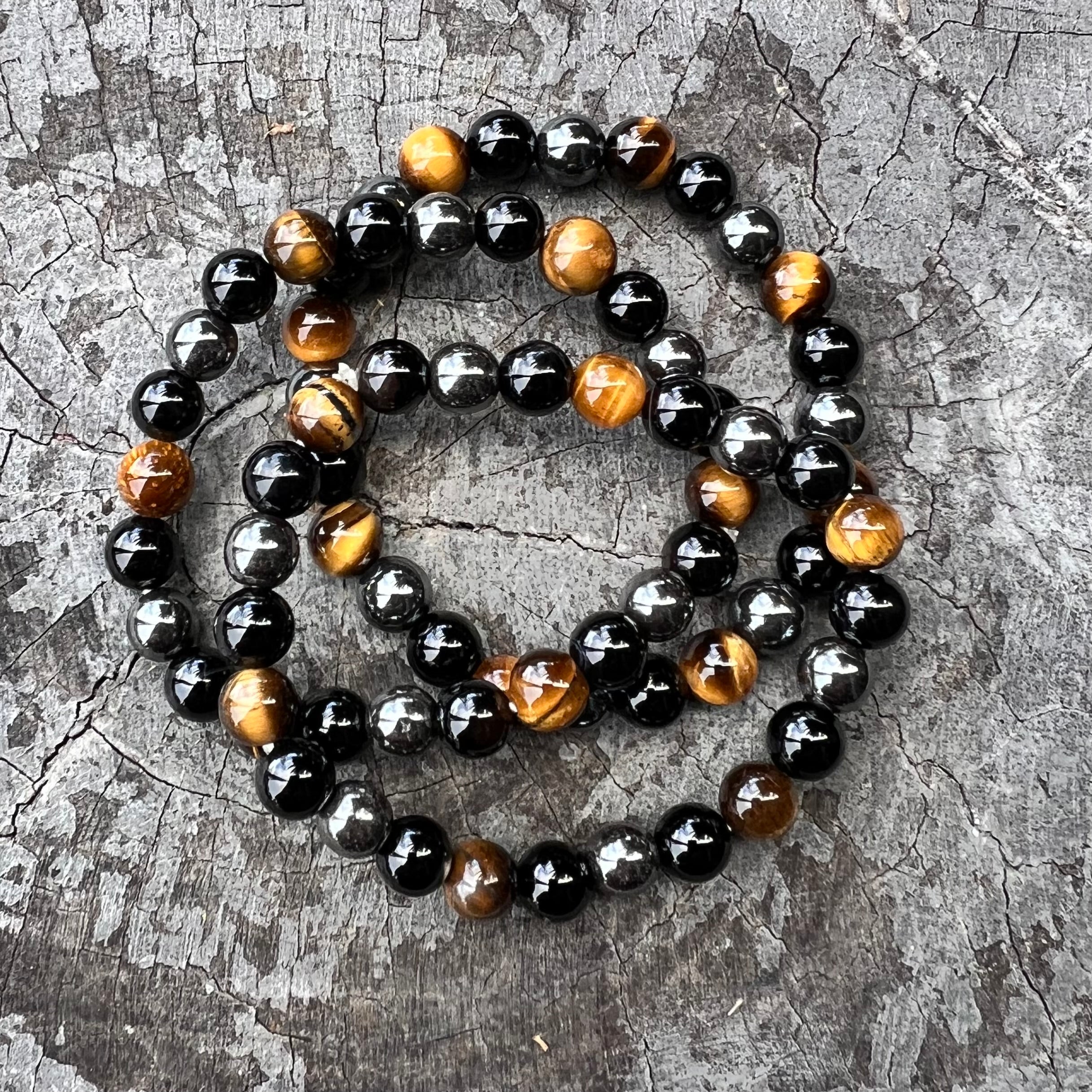 Hematite, Obsidian & Tiger Eye ~ Triple Protection Bracelet