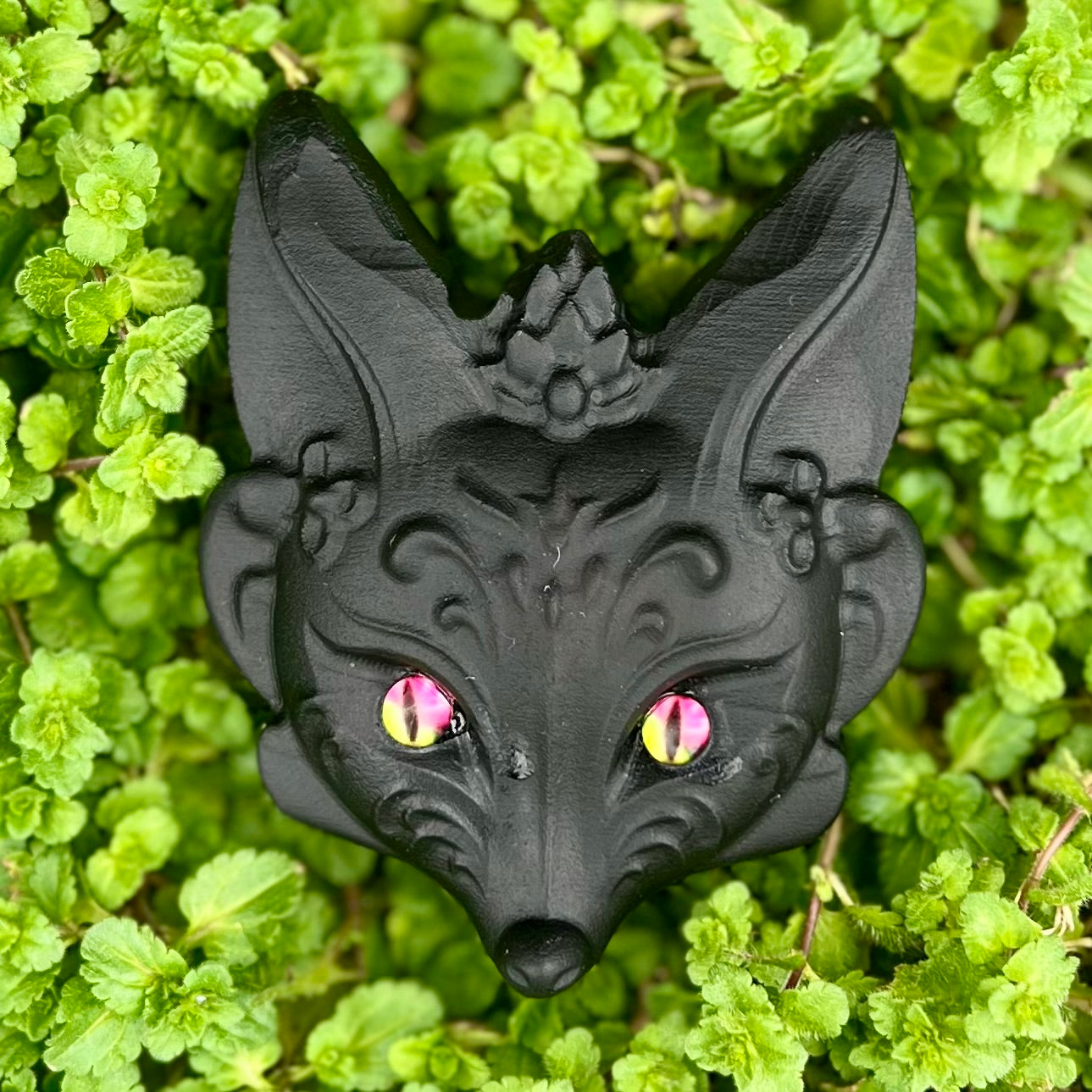 Mystic Obsidian Fox Head ~ Pink Eyes