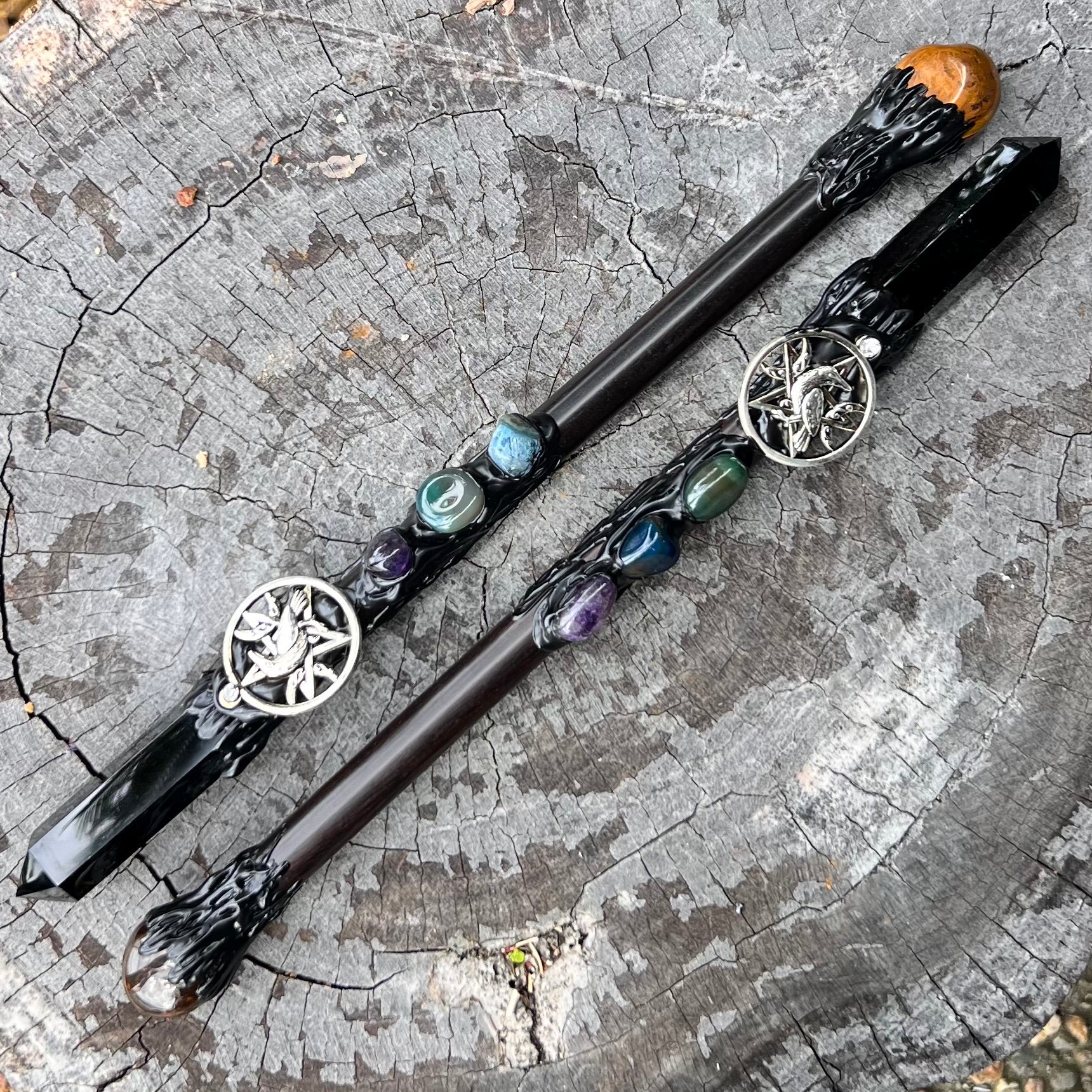 Raven Black Obsidian Wand