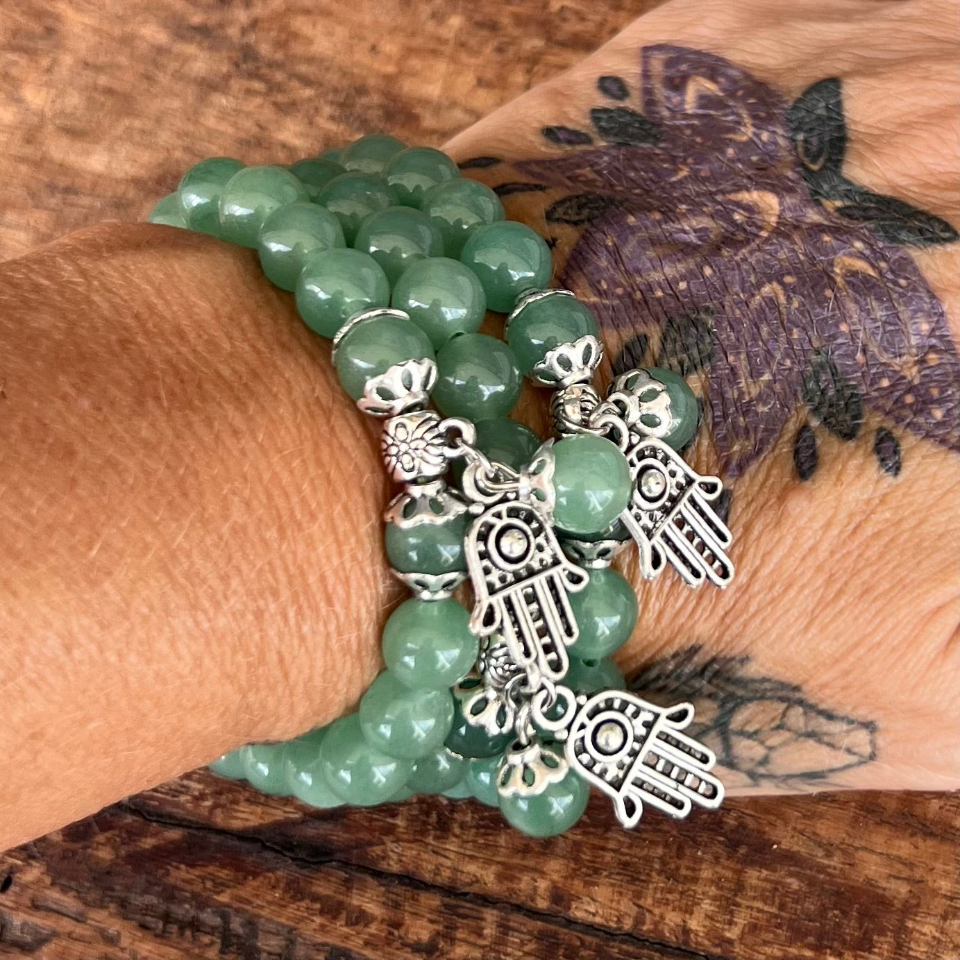 Green Aventurine New Beginnings Bracelet with Hamsa Charm