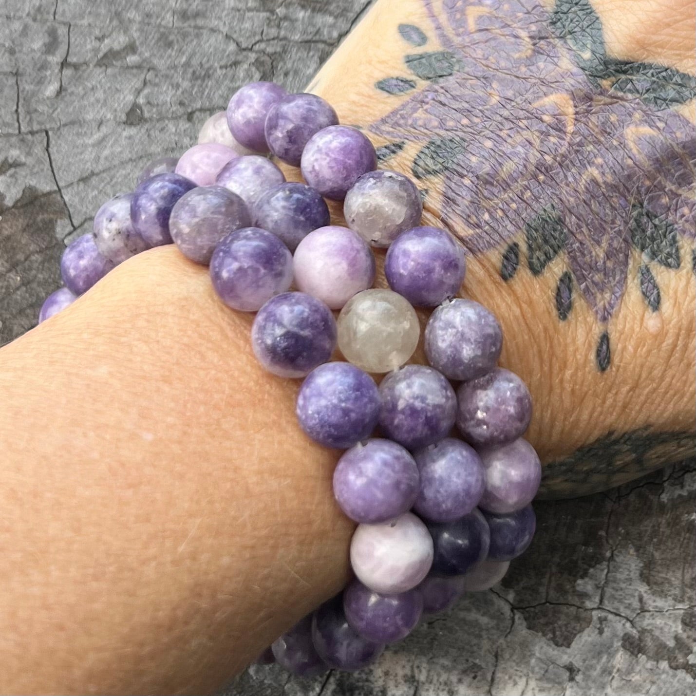 Lepidolite Beaded Bracelet ~ Large Fit
