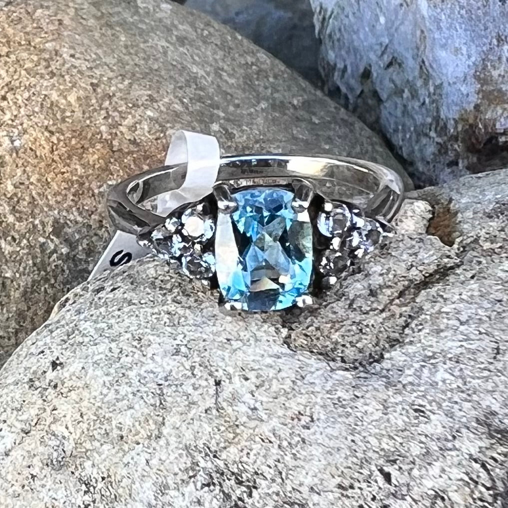 Blue & White Topaz ~ Sterling Silver Ring ~ 7