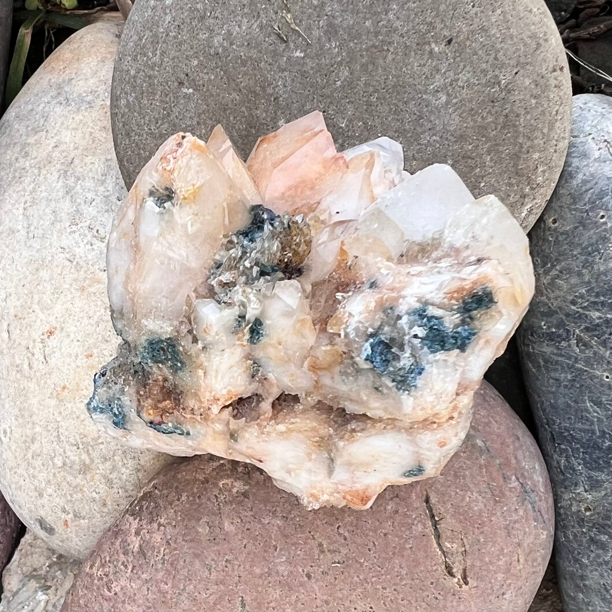 Cavanasite Specimen on Quartz Cluster