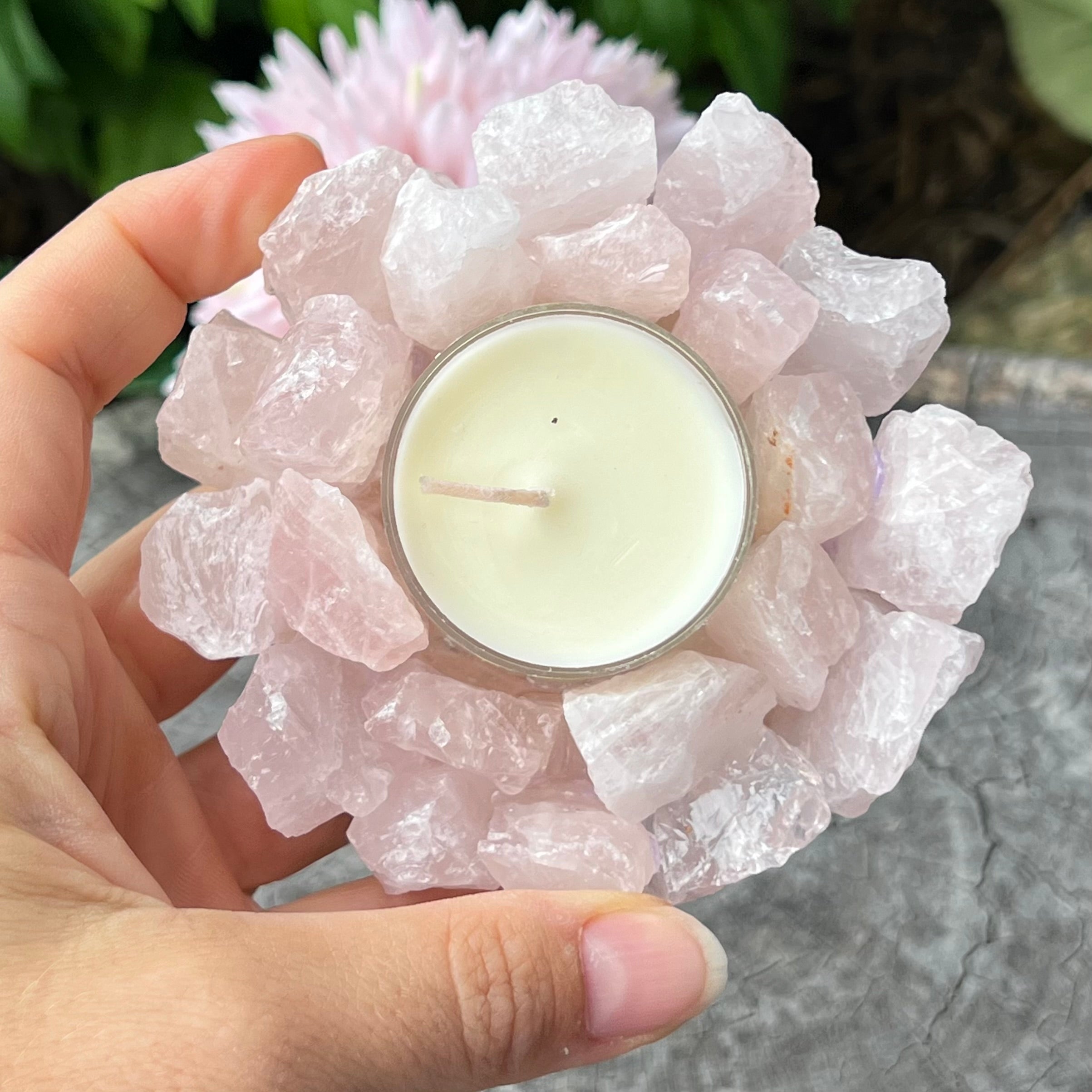 Rose Quartz Tea Light Candle Holder