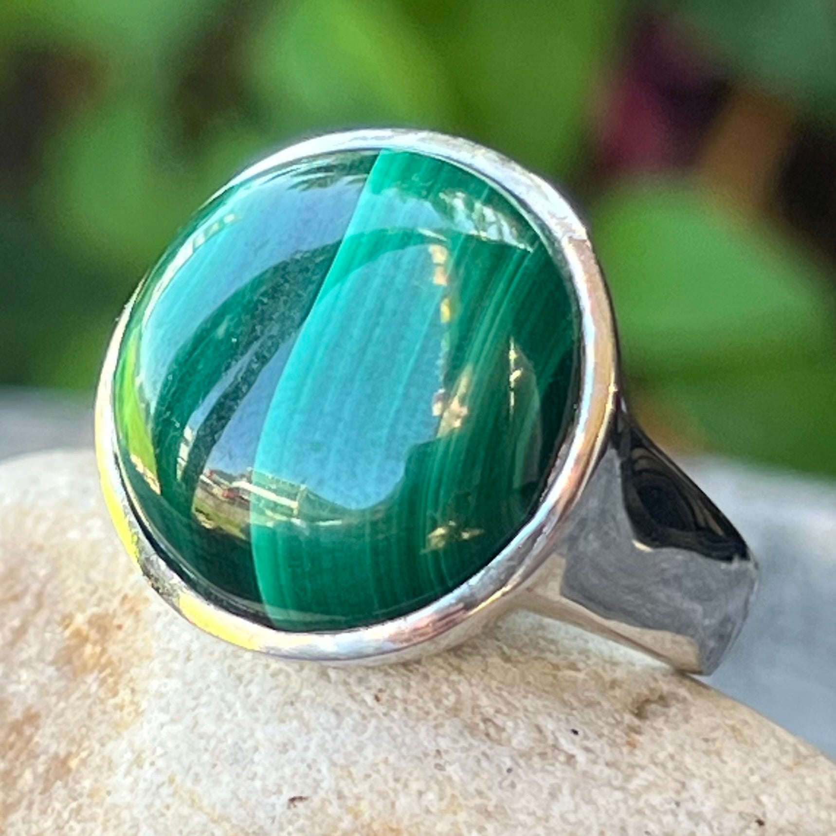 Malachite Sterling Silver Ring ~ Size 9