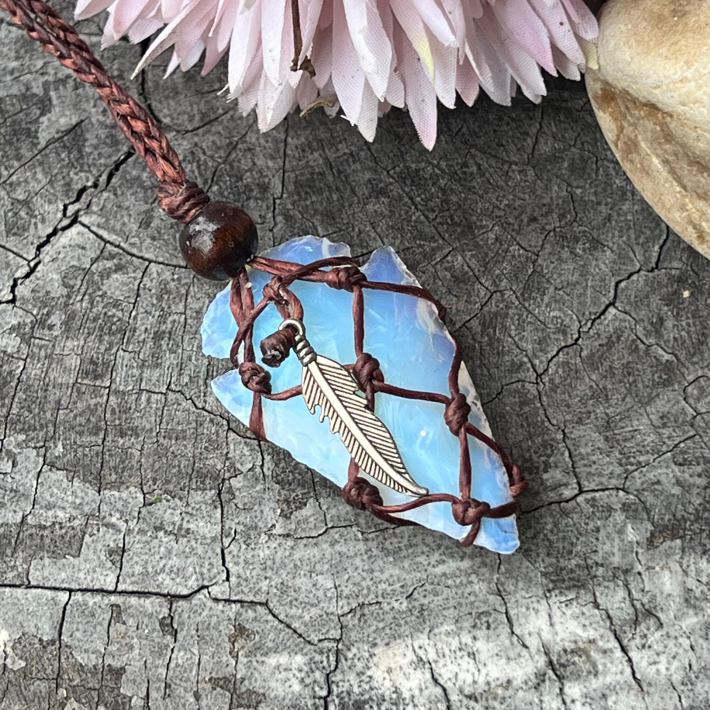 Opalite Protection Arrow Car Hanger with Brown Wrap