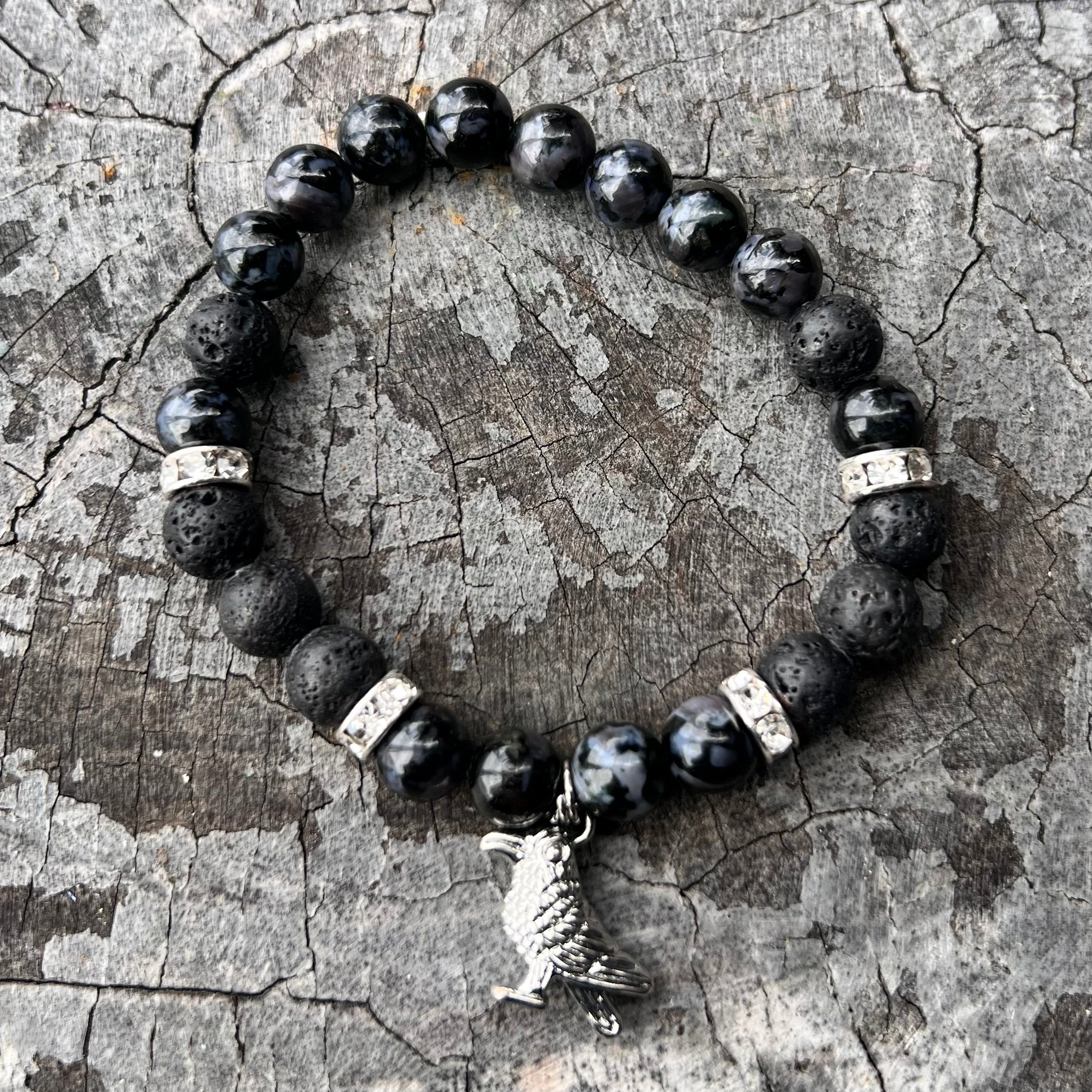 Black Obsidian ~ Raven  Charm Bracelet