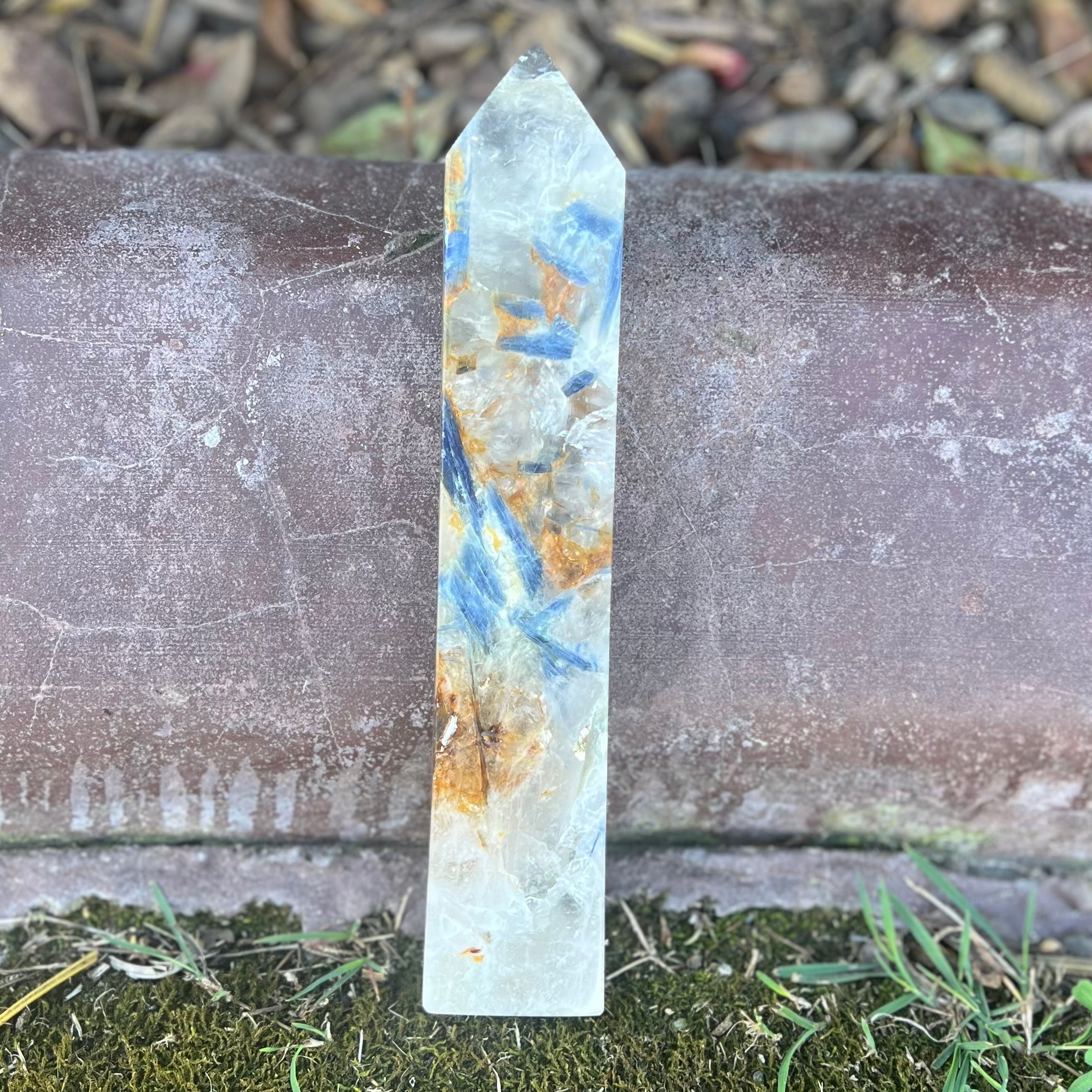 Blue Kyanite in Quartz Tower with Golden Healer