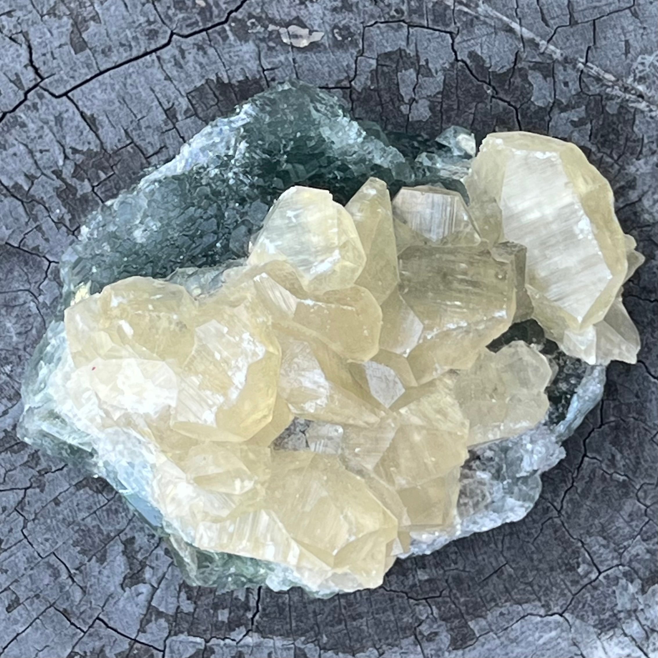 Natural Green Fluorite with Calcite