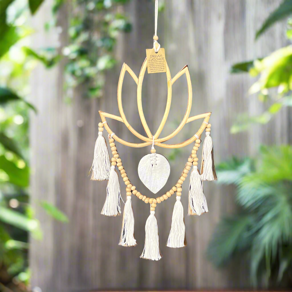 Boho Lotus Beige Beaded Macrame Wall Art ~ Small