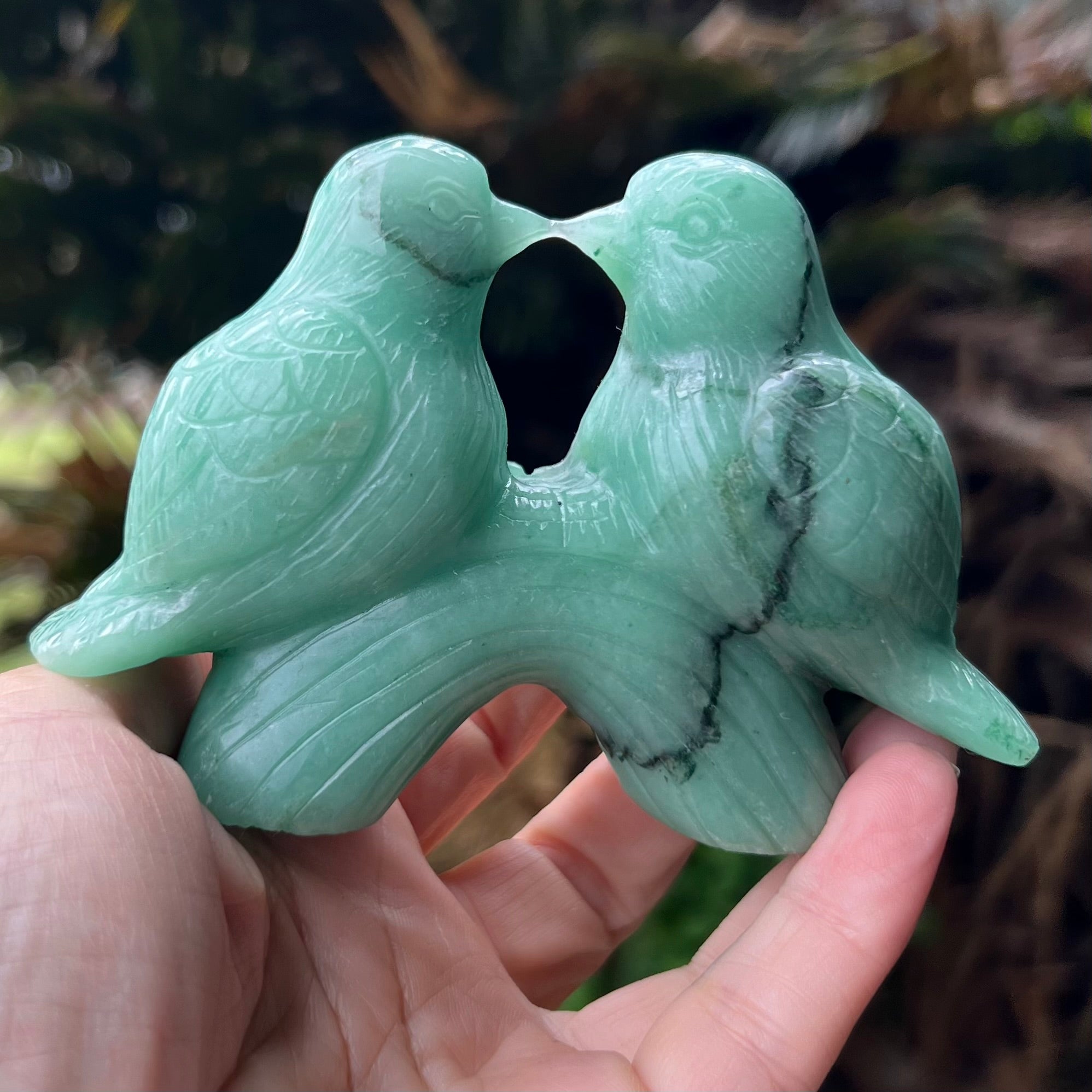 Love Birds Carving ~ Green Aventurine