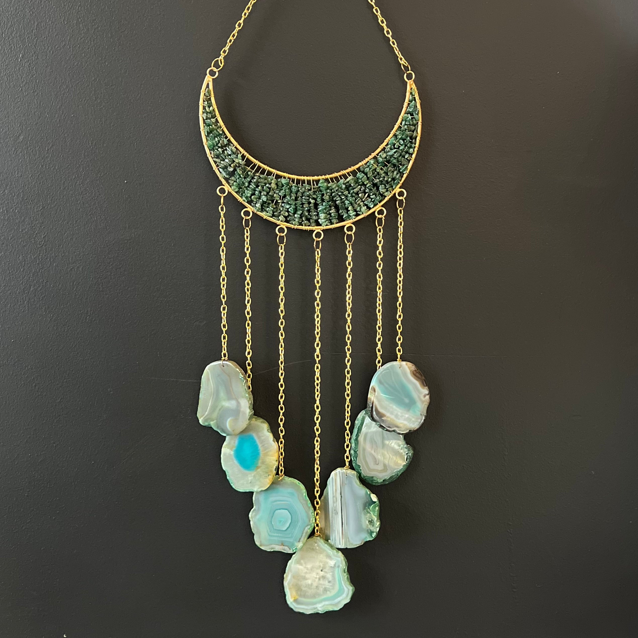 Green Aventurine ~ Dyed Agate ~ Moon Hanger ~ Gold