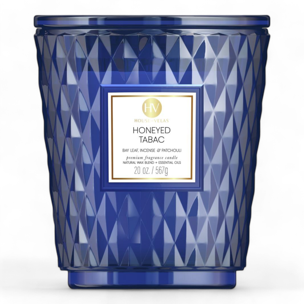 Sapphire ~ Honeyed Tabac Coloured Glass Candle