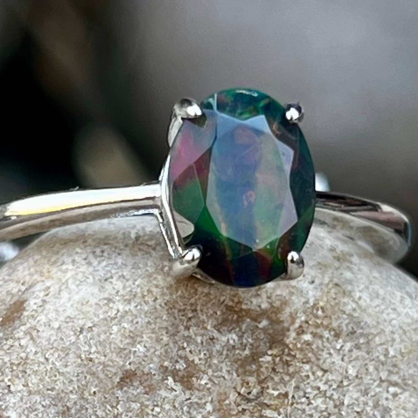 Black Opal ~ Sterling Silver Ring ~ Size 7~ 2