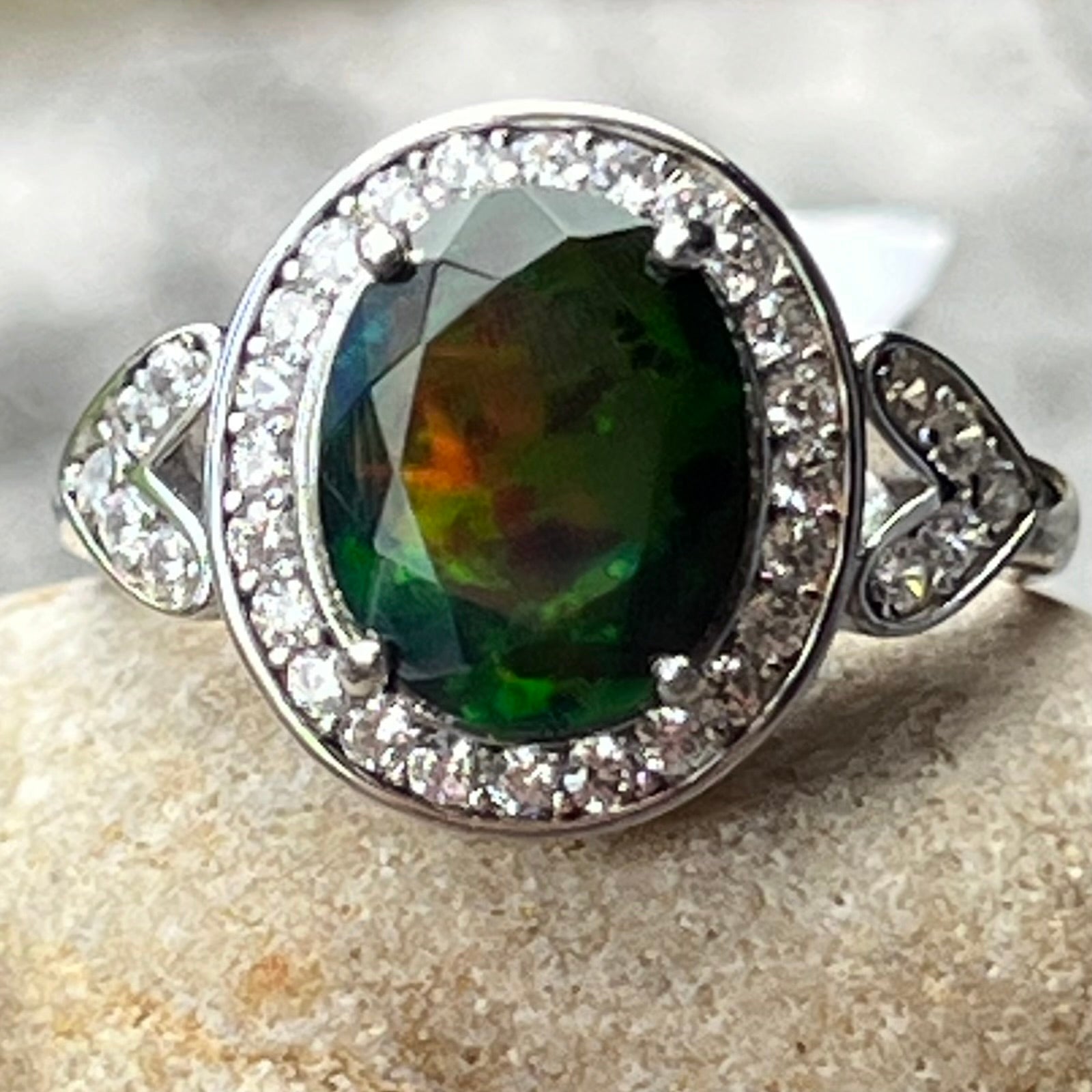 Black Opal Sterling Silver Ring ~ 6