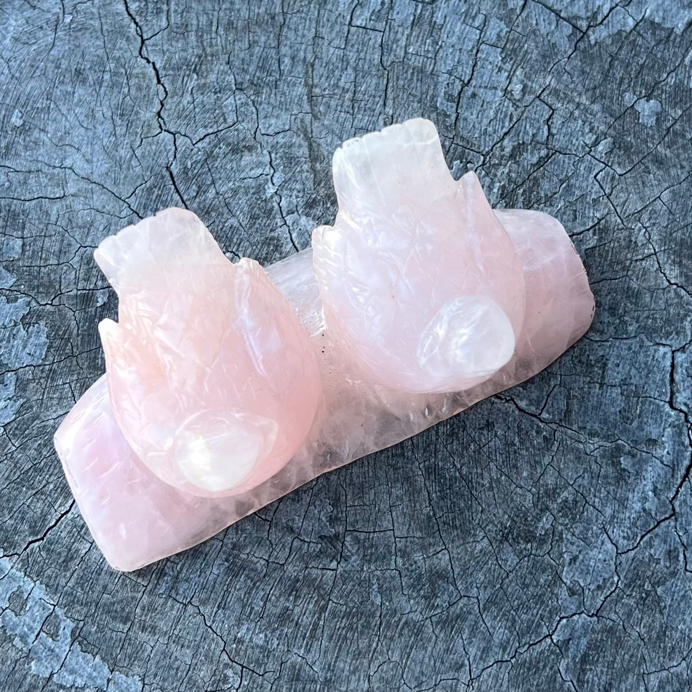 Love Birds Carving ~ Rose Quartz