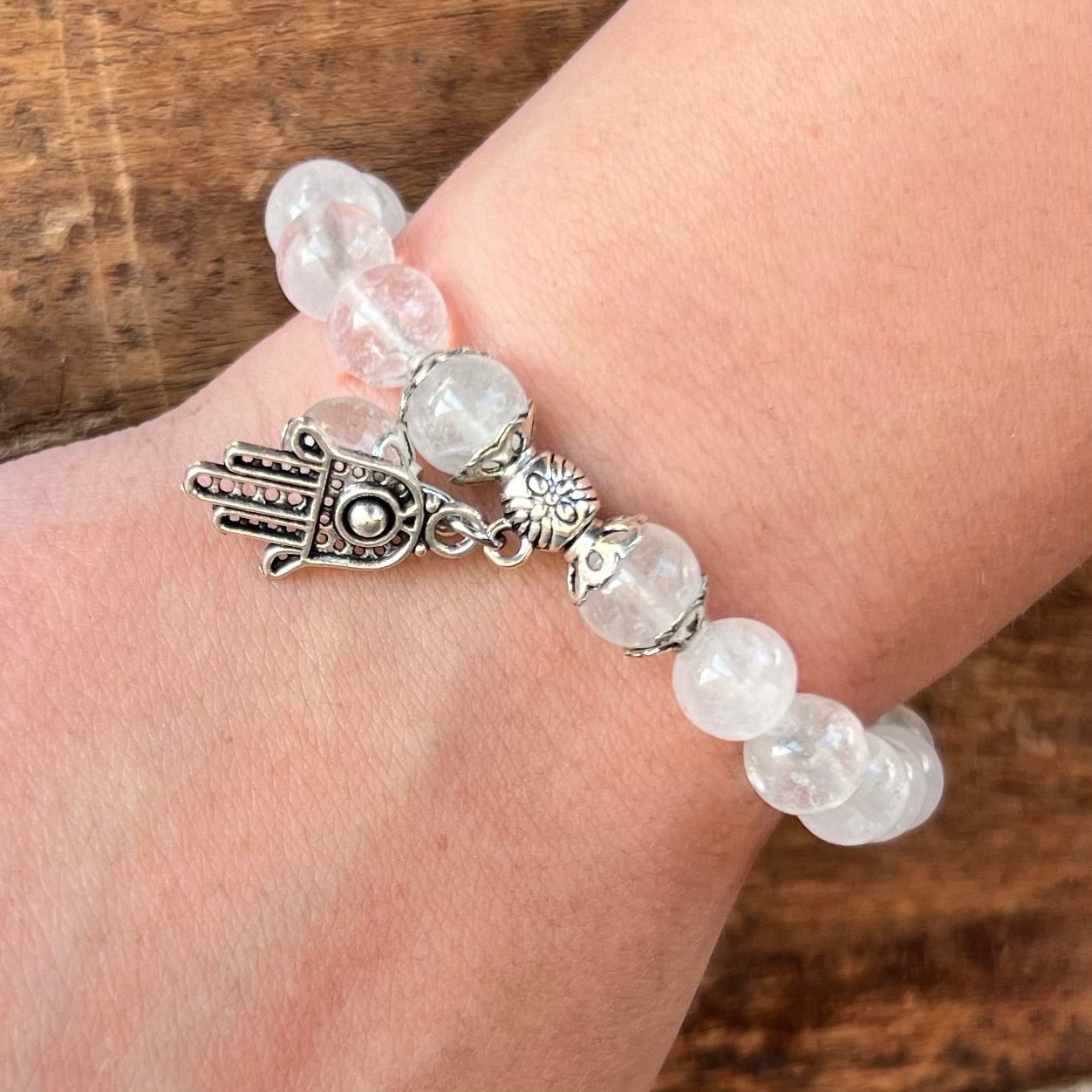 Clear Quartz Amplifying Bracelet with Hamsa Charm