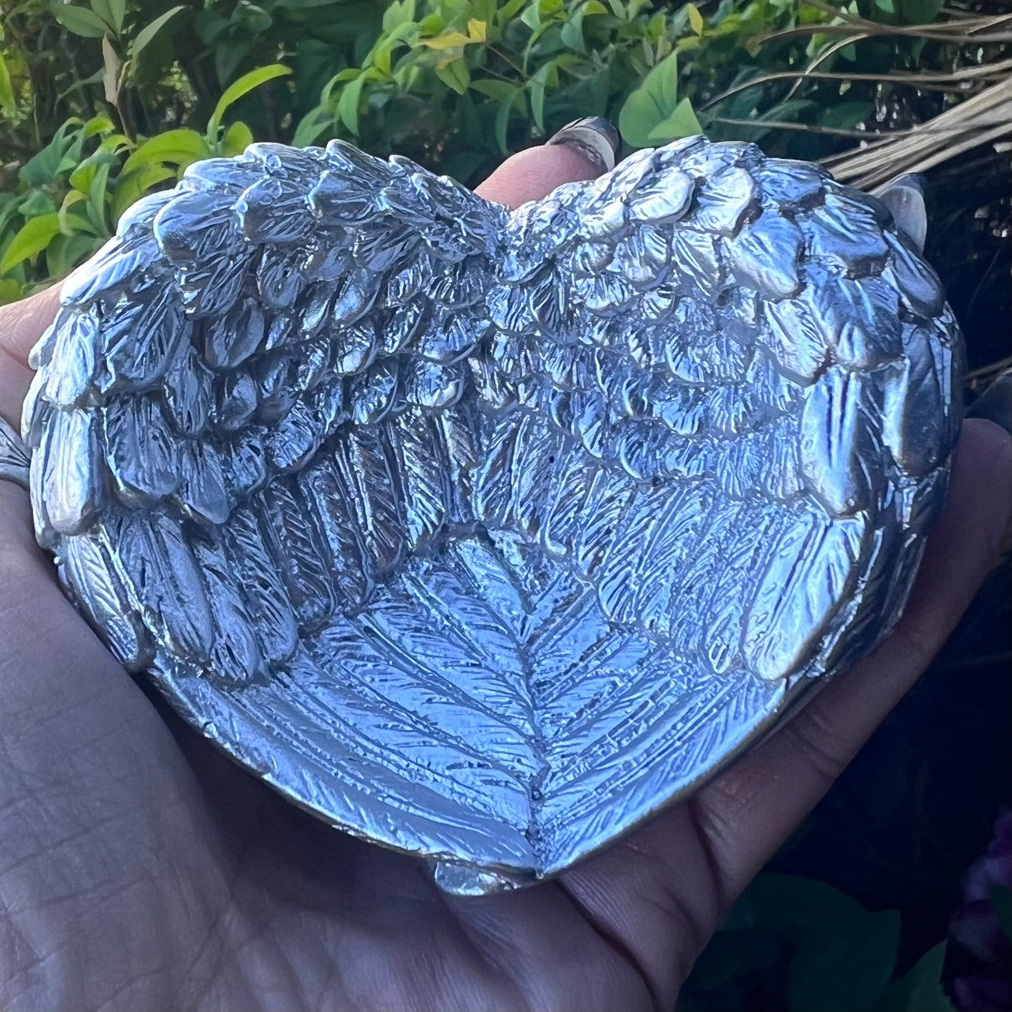Angel Wing Heart Trinket Bowl ~ Silver
