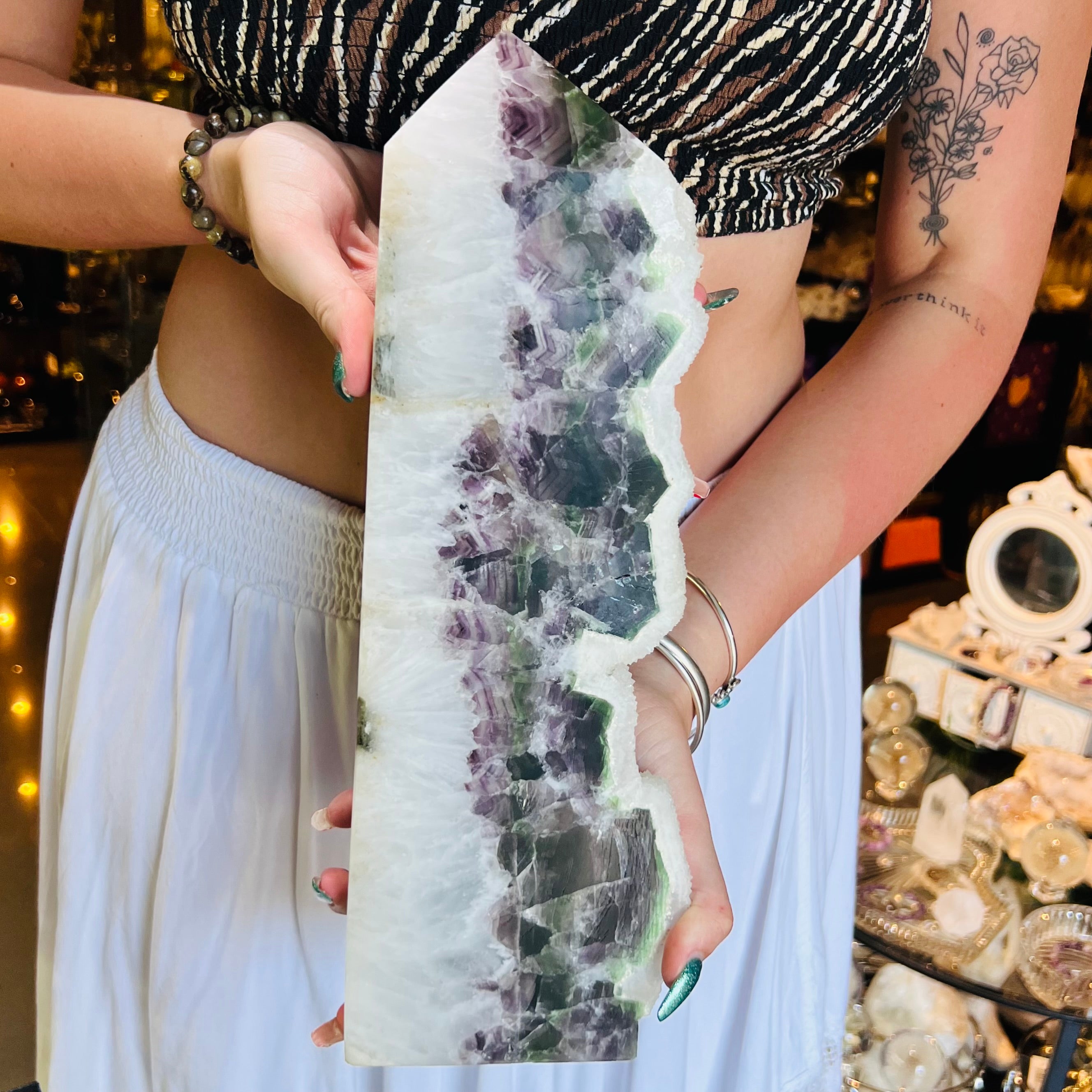 Huge Rainbow Fluorite Semi Raw Tower