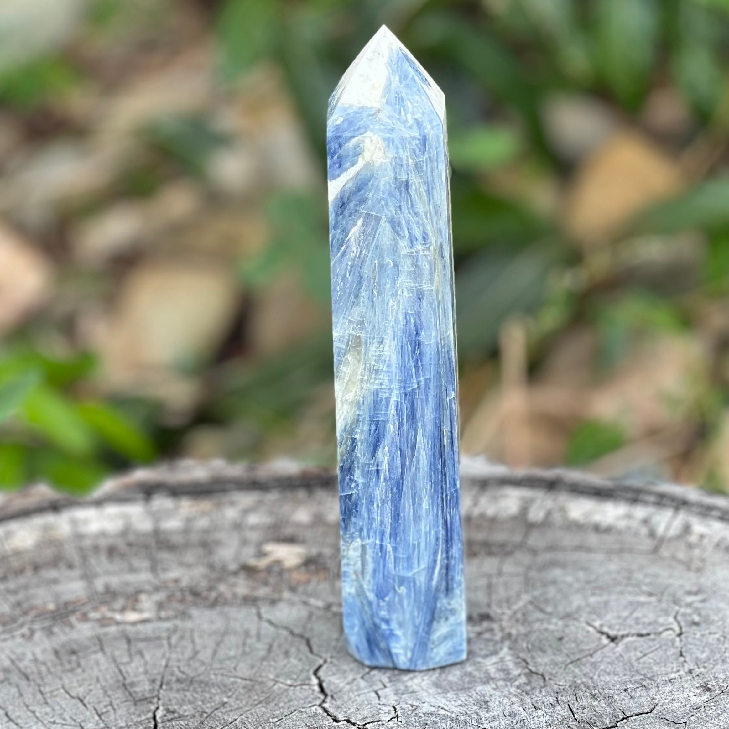Blue Kyanite Tower with green inclusions