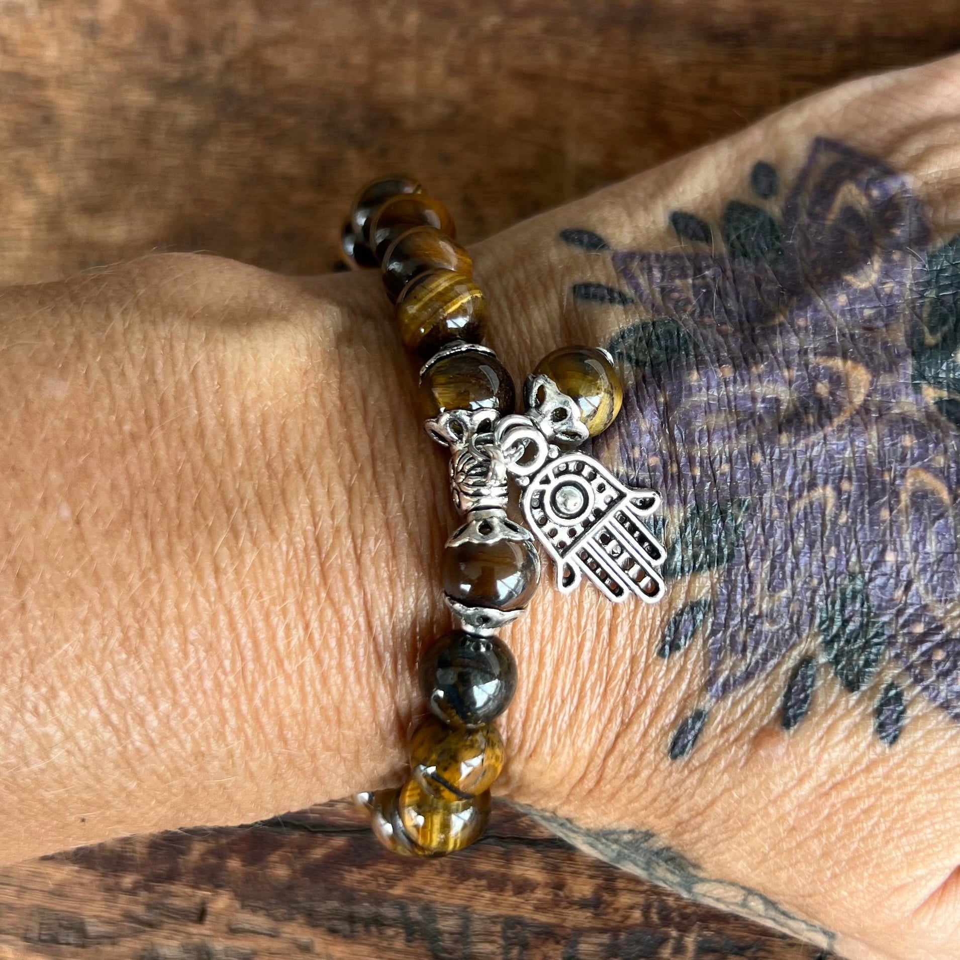 Tiger Eye Courage & Strength Bracelet with Hamsa Charm