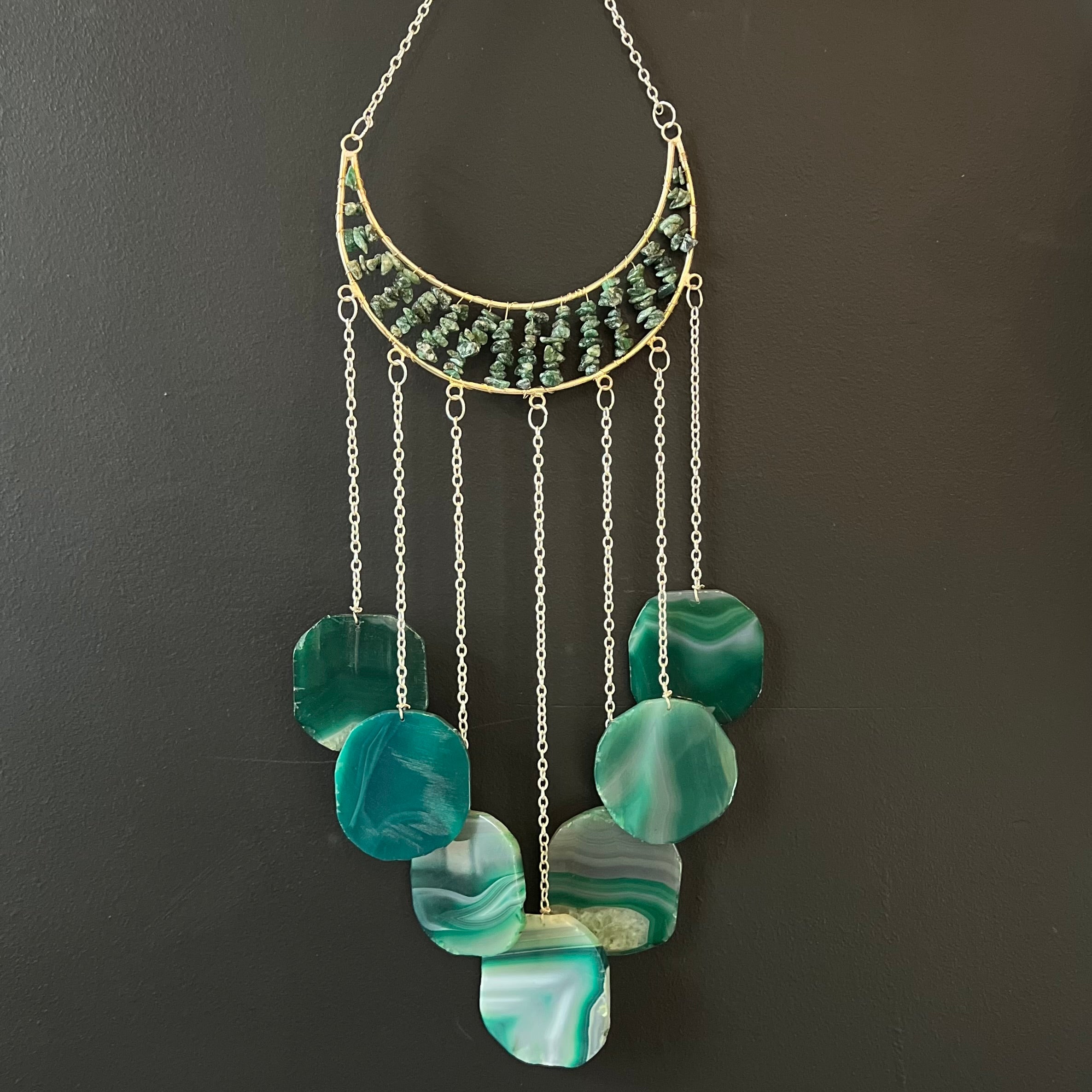 Green Aventurine ~ Dyed Agate ~ Crescent Moon ~ Silver