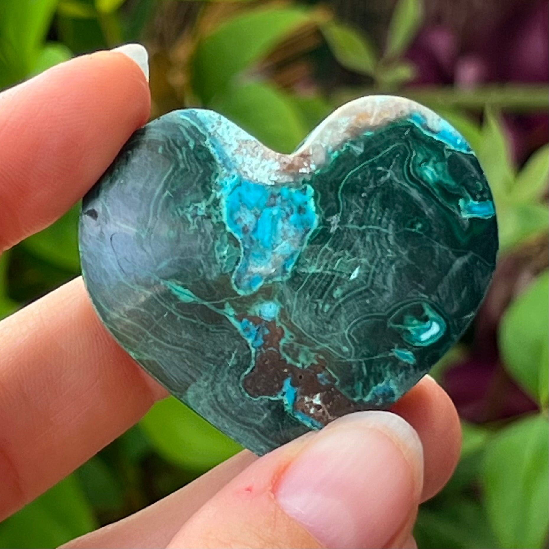 Chrysocolla and Malachite Heart Carving