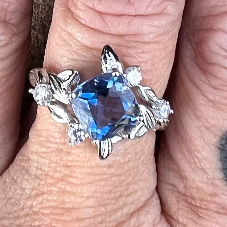 Blue & White Fluorite  ~ Sterling Silver Ring ~ 7