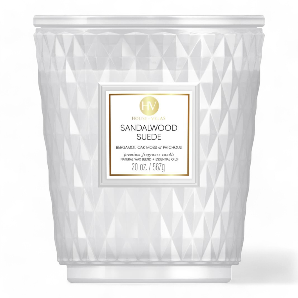 Quartz ~ Sandalwood & Suede Coloured Glass Candle