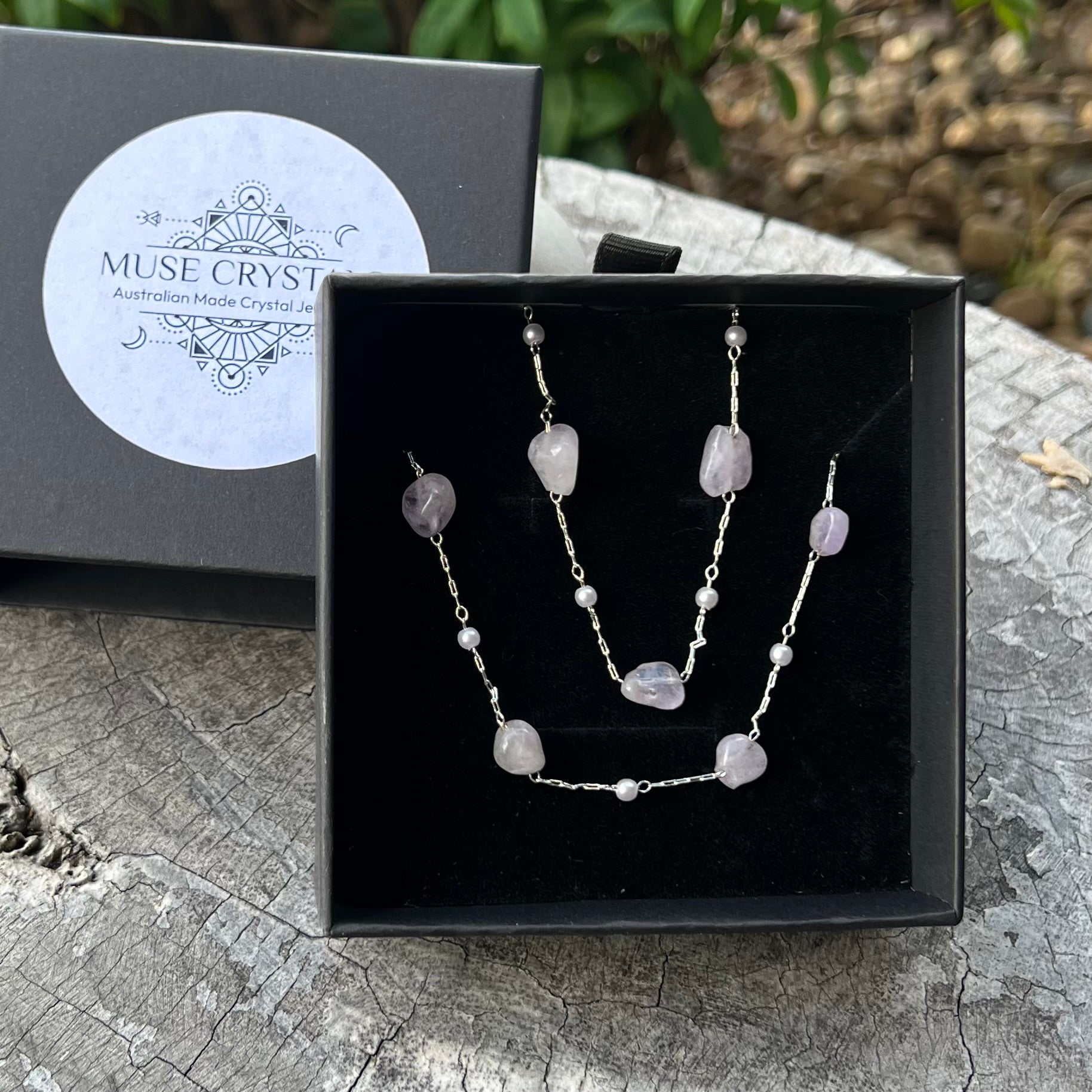 Muse Elegance ~ Rose Quartz and Pearl Set ~ Silver