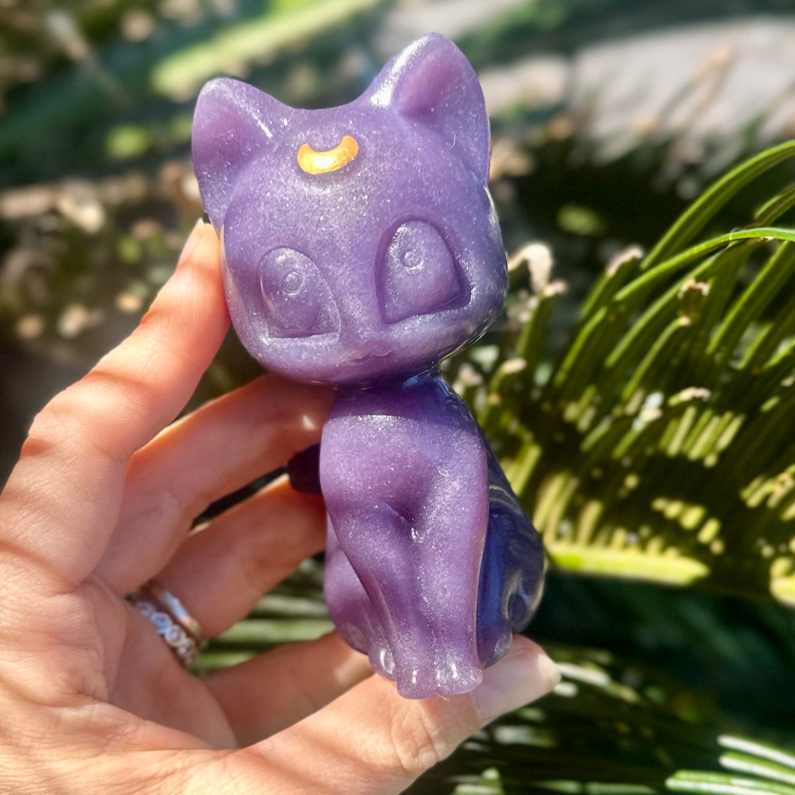 Celestial Kitty with Crescent Moon ~ Lepidolite