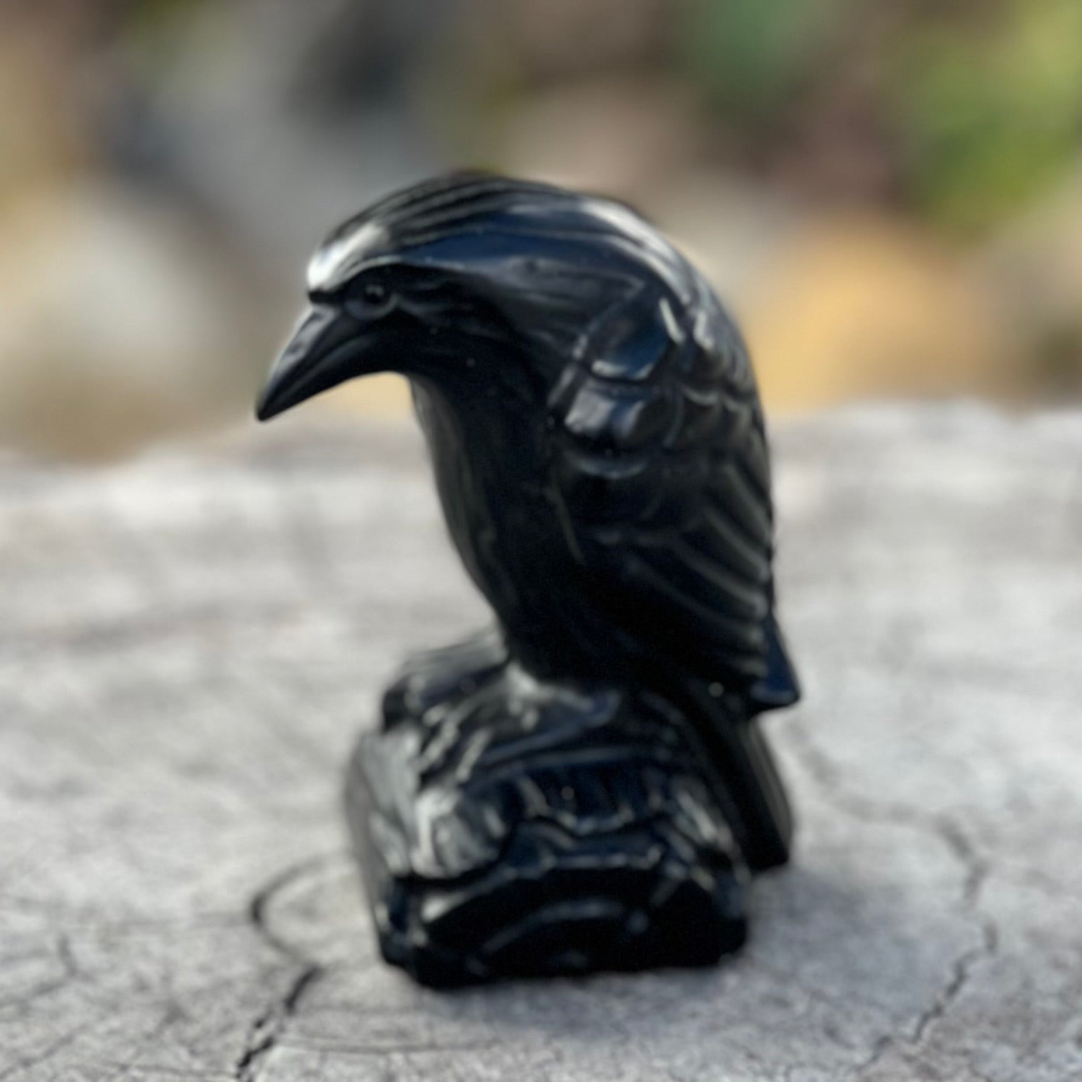 Black Obsidian Raven Carving Medium