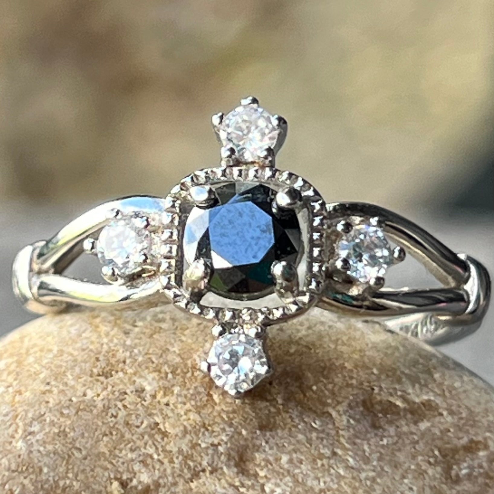 Sale~ Black Moissonite ~ Sterling Silver Ring ~ Size 8