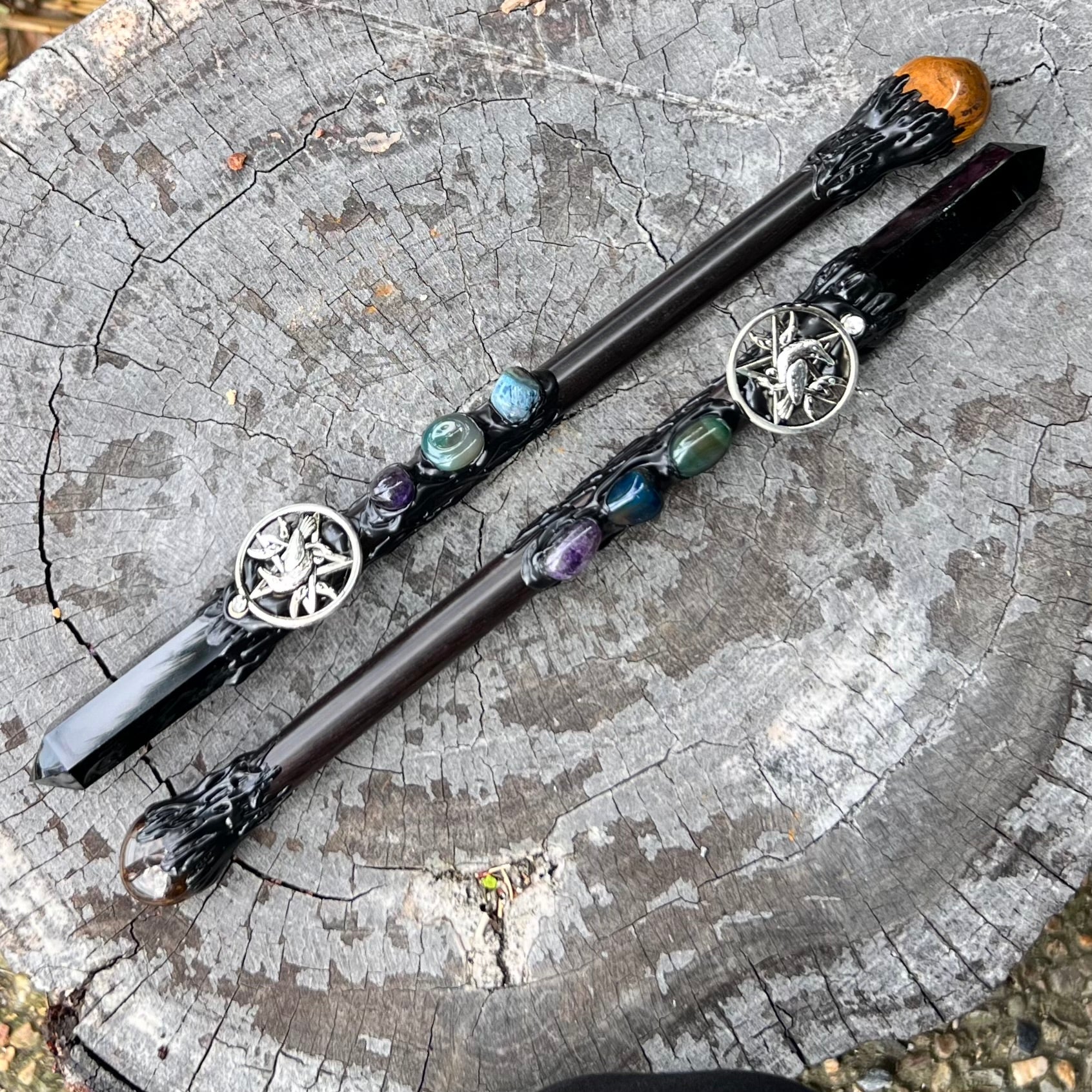 Raven Black Obsidian Wand