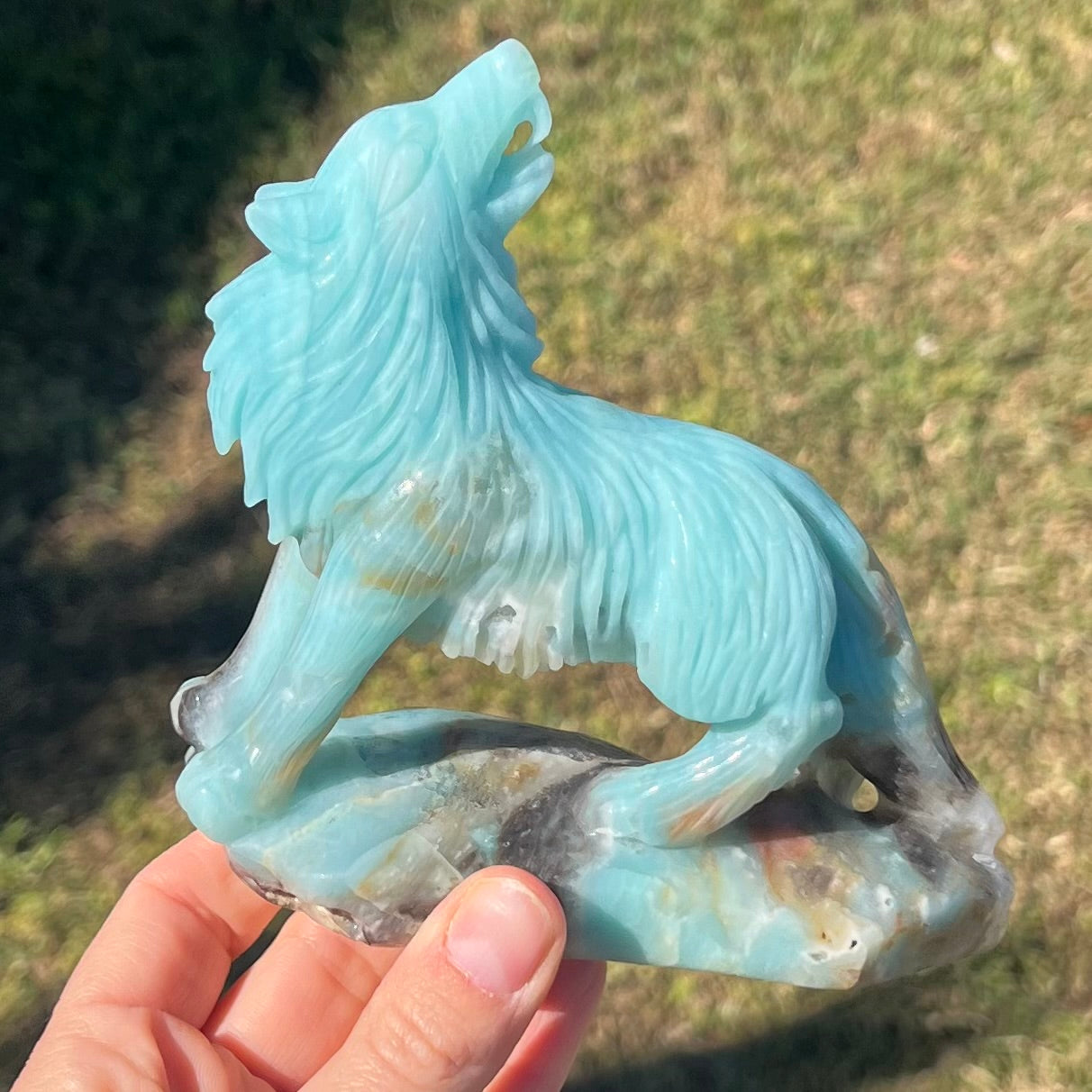 Amazonite ~ Wolf Carving