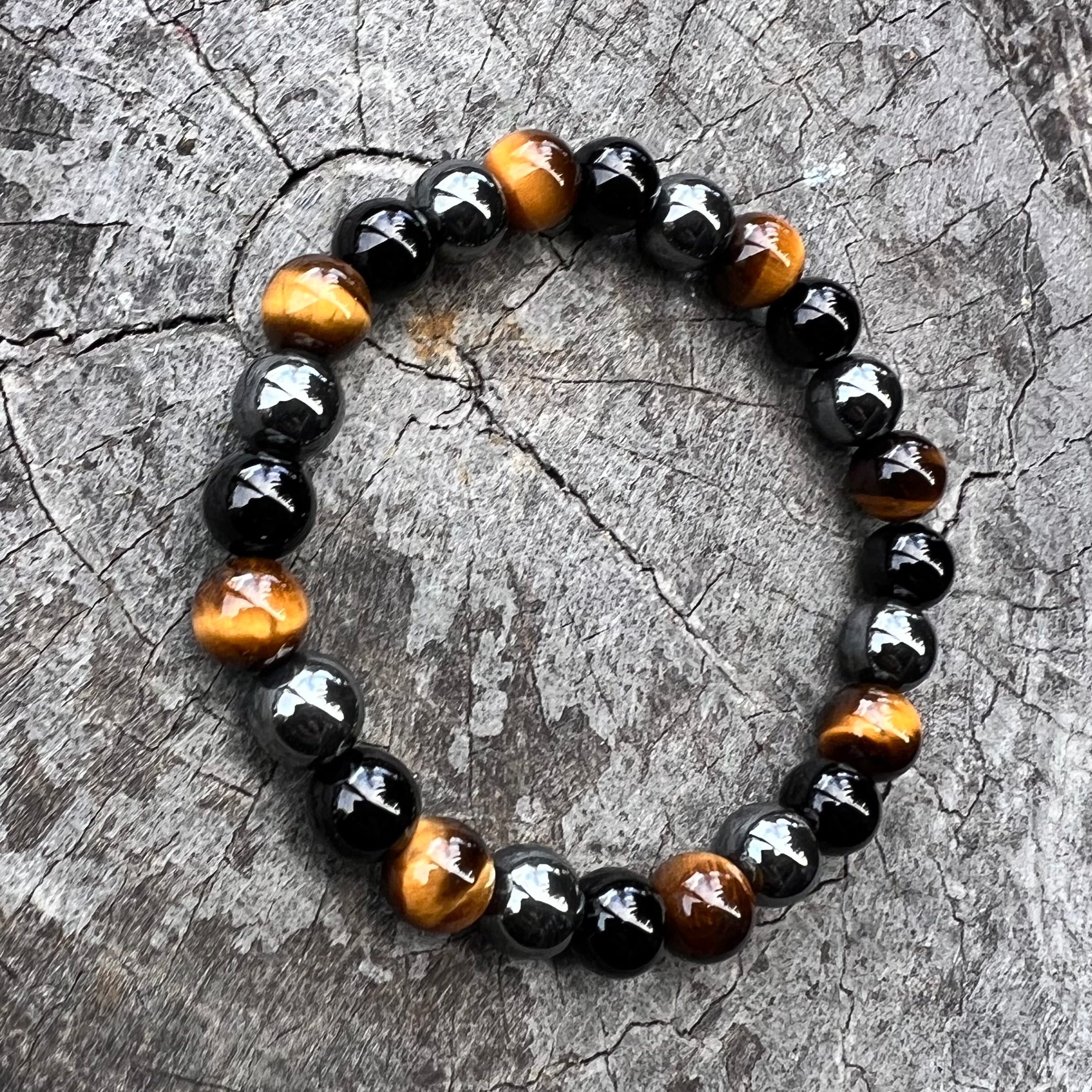 Hematite, Obsidian & Tiger Eye ~ Triple Protection Bracelet